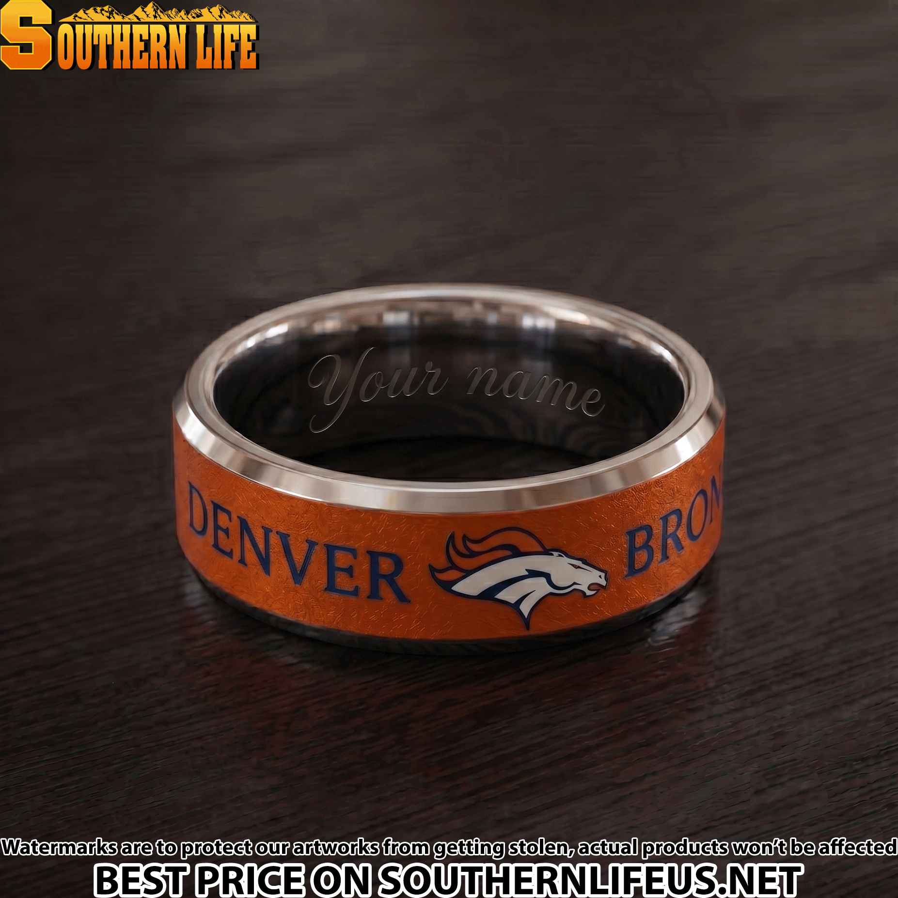 10 Denver Broncos Premium Tungsten Carbide Ring – Engraved custom name