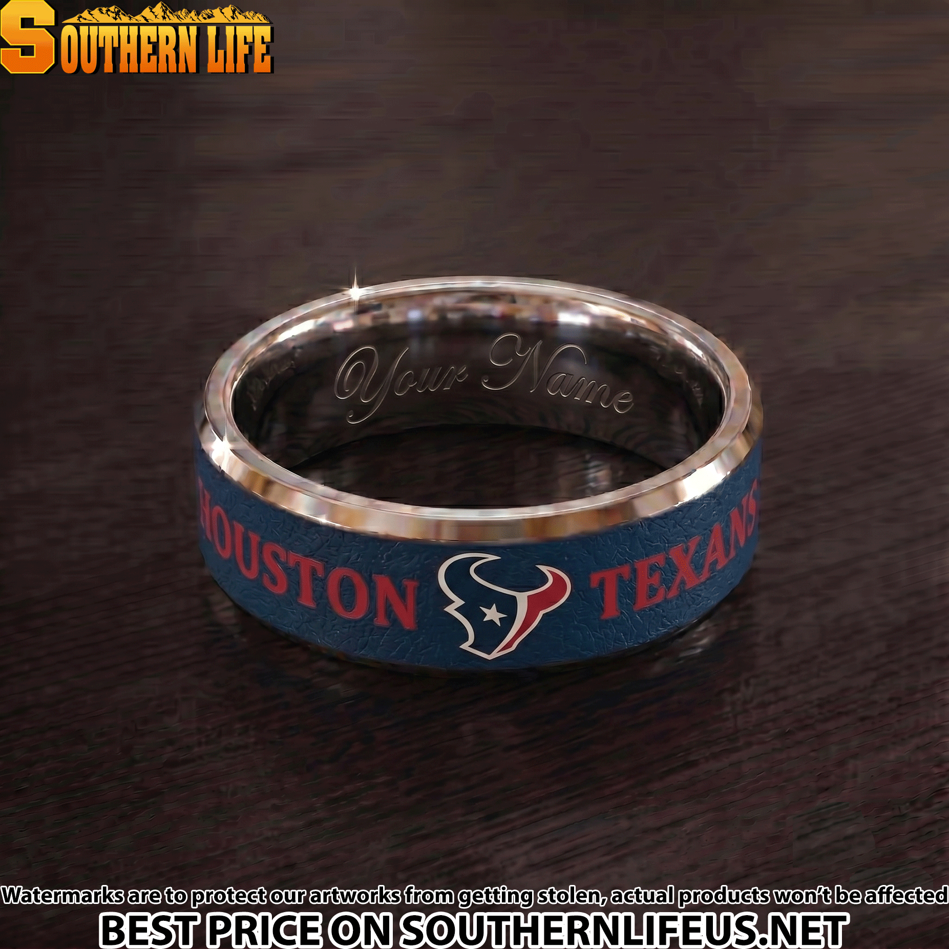 13 Houston Texans Premium Tungsten Carbide Ring - Engraved custom name