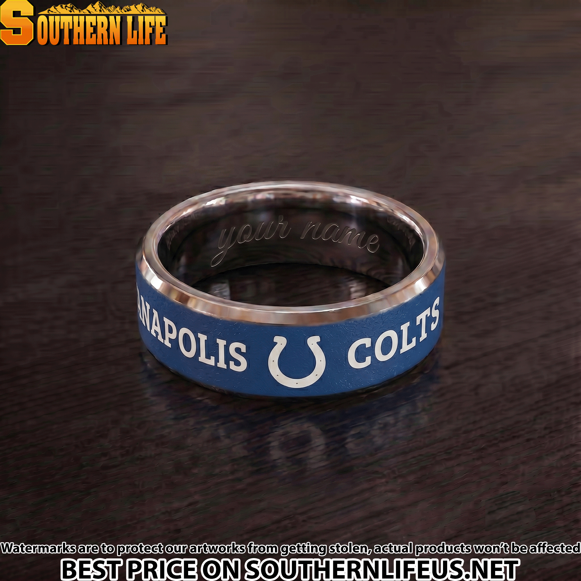 24 Indianapolis Colts Premium Tungsten Carbide Ring - Engraved custom name