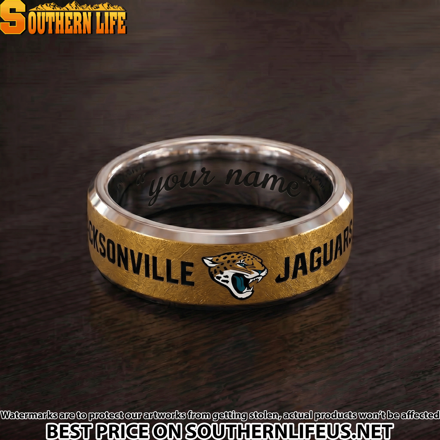 15 Jacksonville Jaguars Premium Tungsten Carbide Ring - Engraved custom name