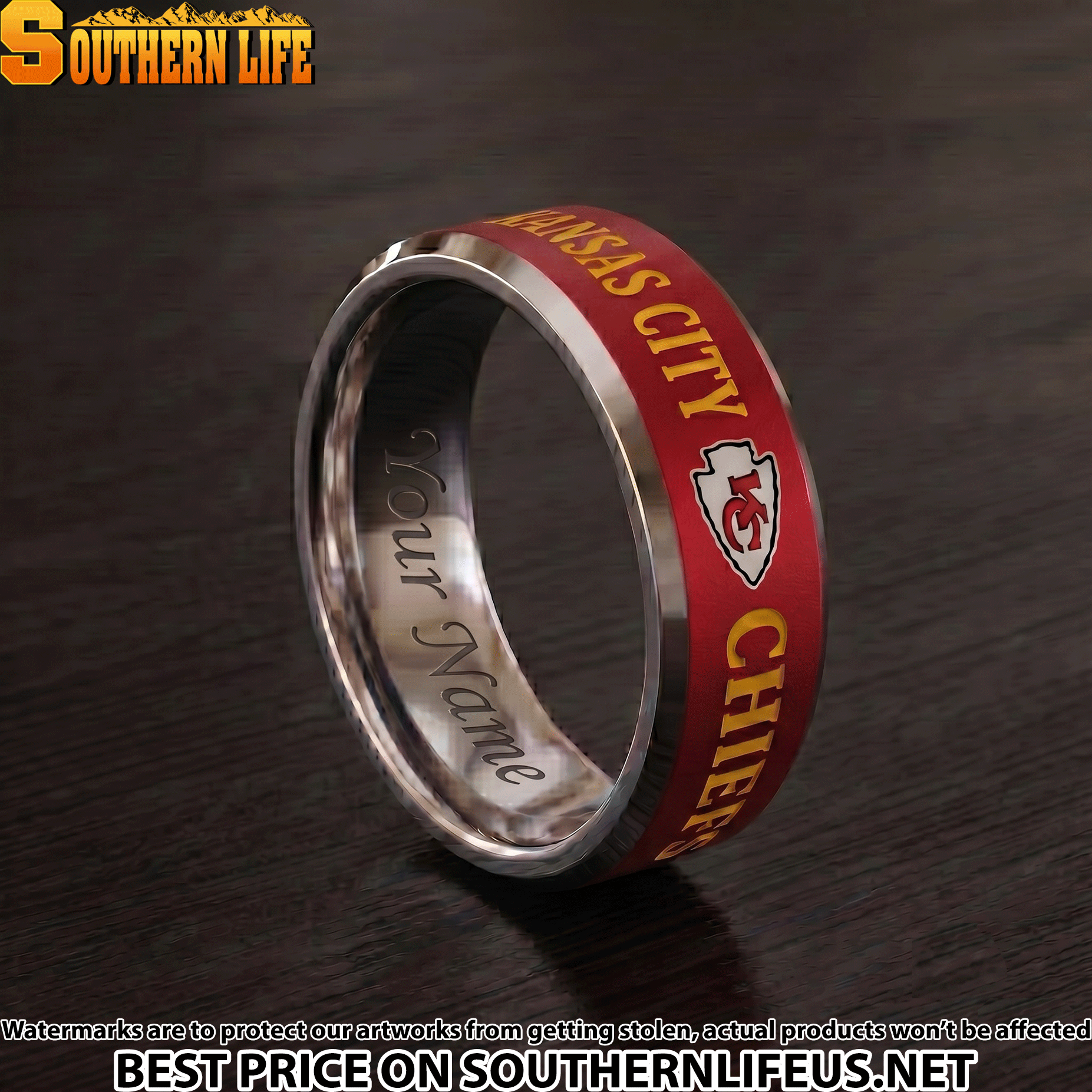 01 Kansas City Chiefs Premium Tungsten Carbide Ring - Engraved custom name - Image 2