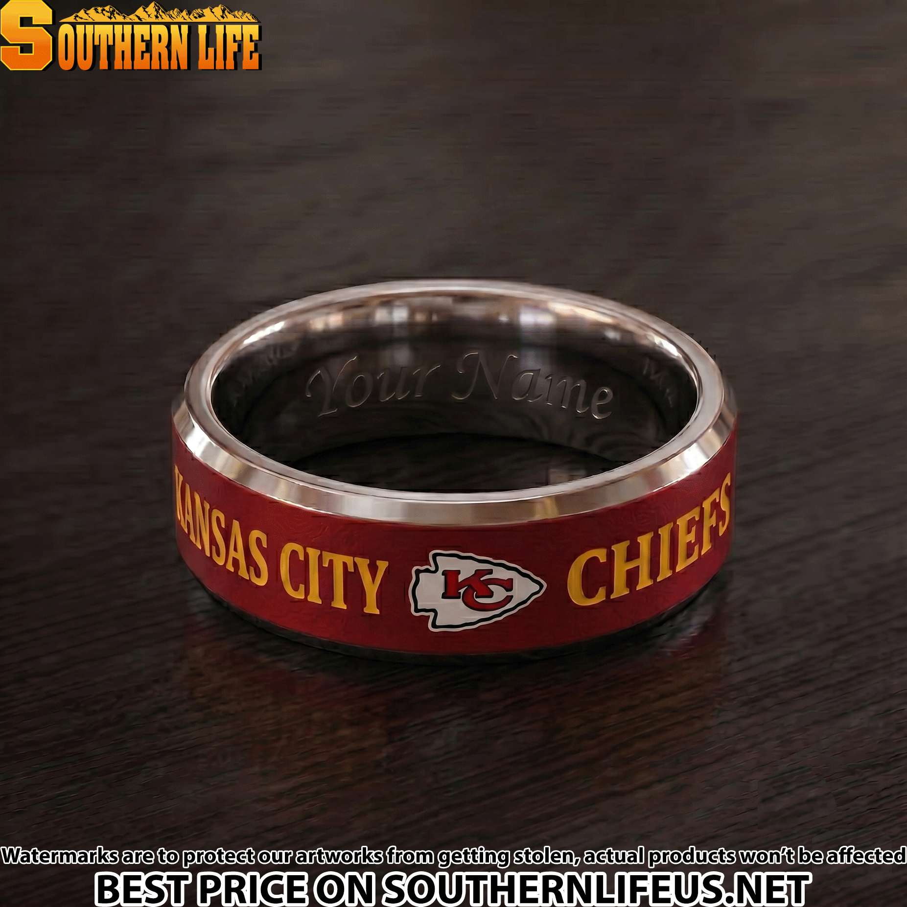 01 Kansas City Chiefs Premium Tungsten Carbide Ring - Engraved custom name