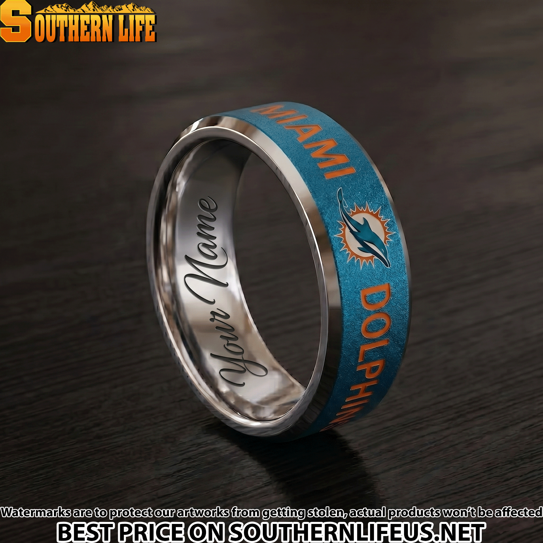 08 Miami Dolphins Premium Tungsten Carbide Ring - Engraved custom name - Image 2