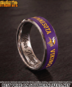 Alternative view of 18 Minnesota Vikings Premium Tungsten Carbide Ring - Engraved custom name