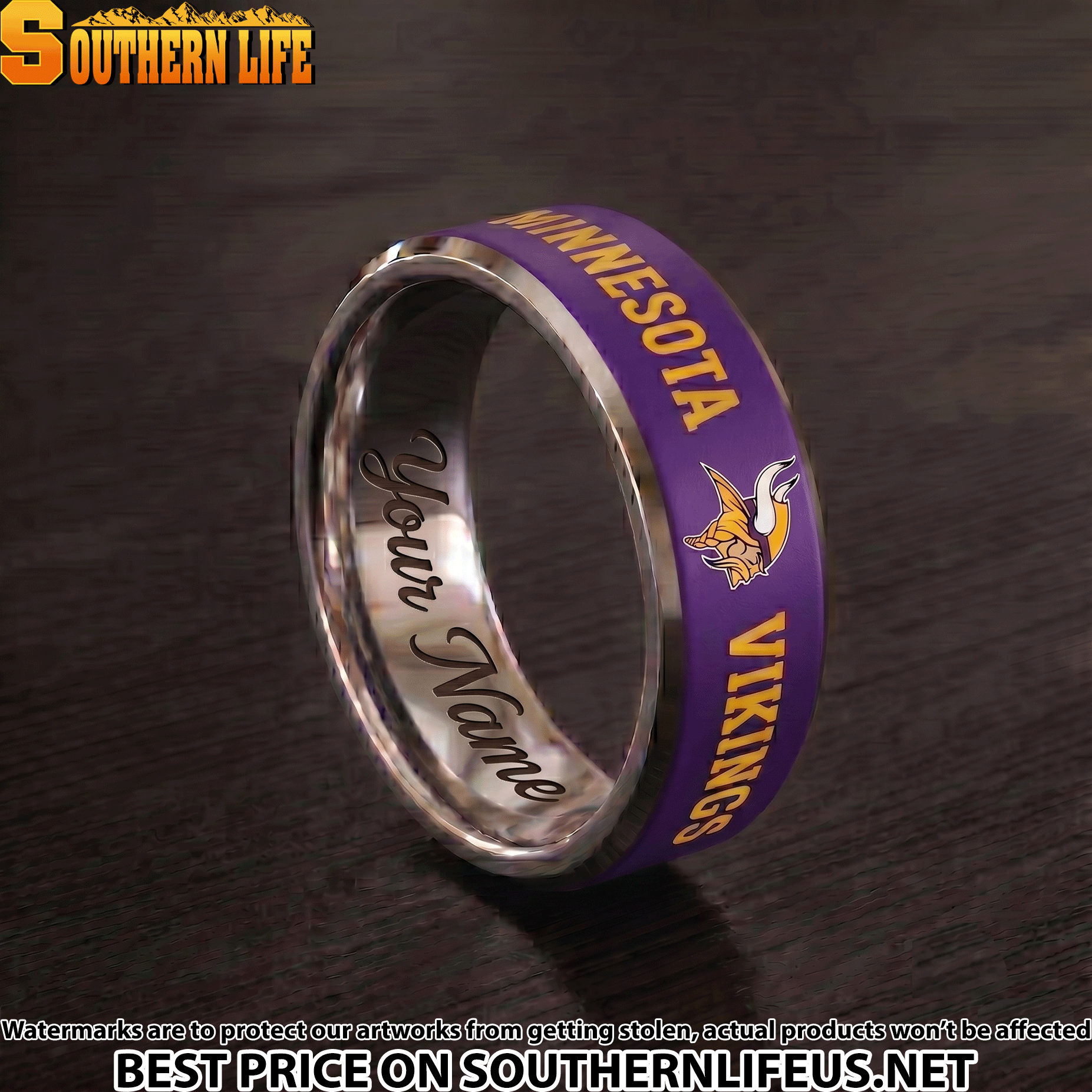 18 Minnesota Vikings Premium Tungsten Carbide Ring - Engraved custom name - Image 2