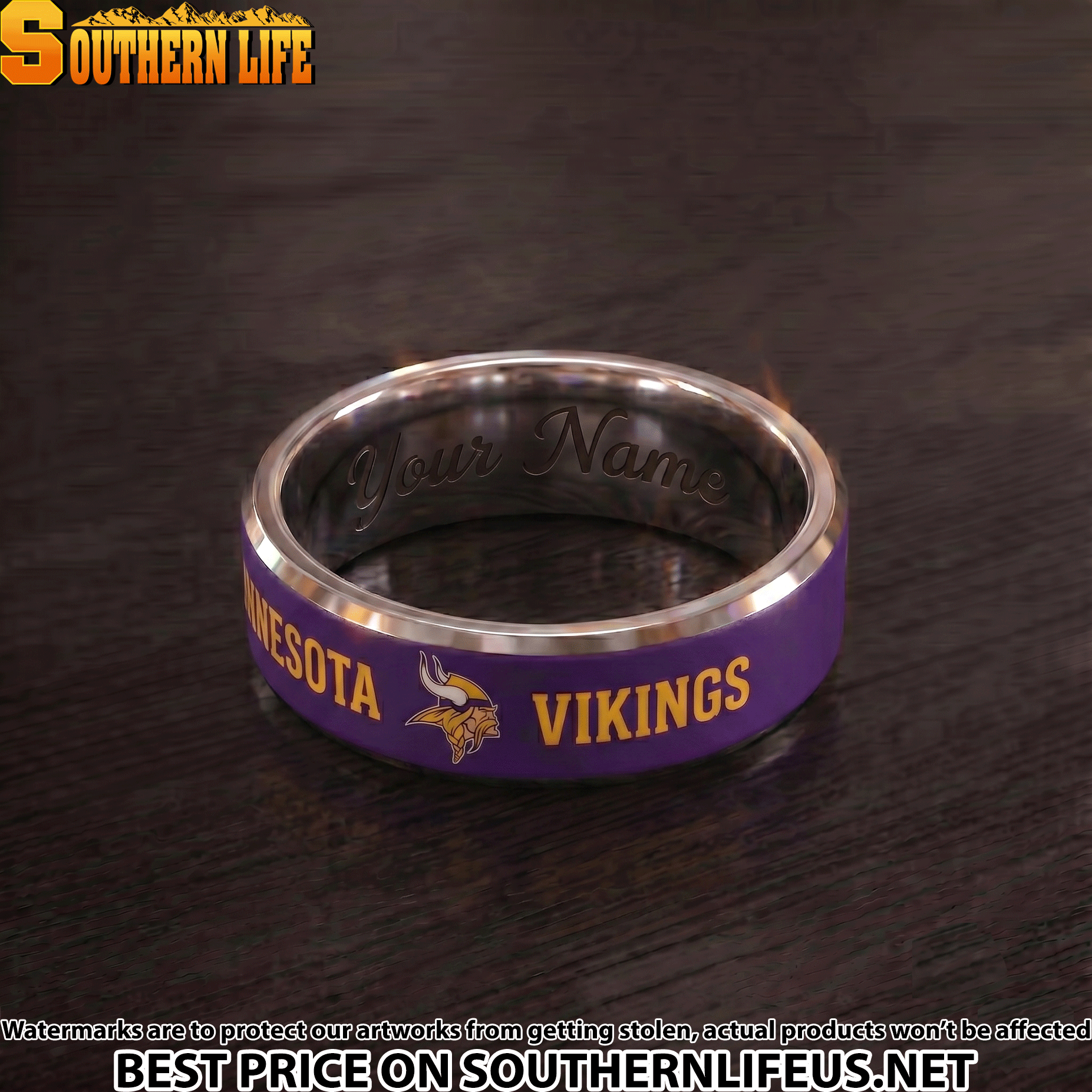 18 Minnesota Vikings Premium Tungsten Carbide Ring - Engraved custom name