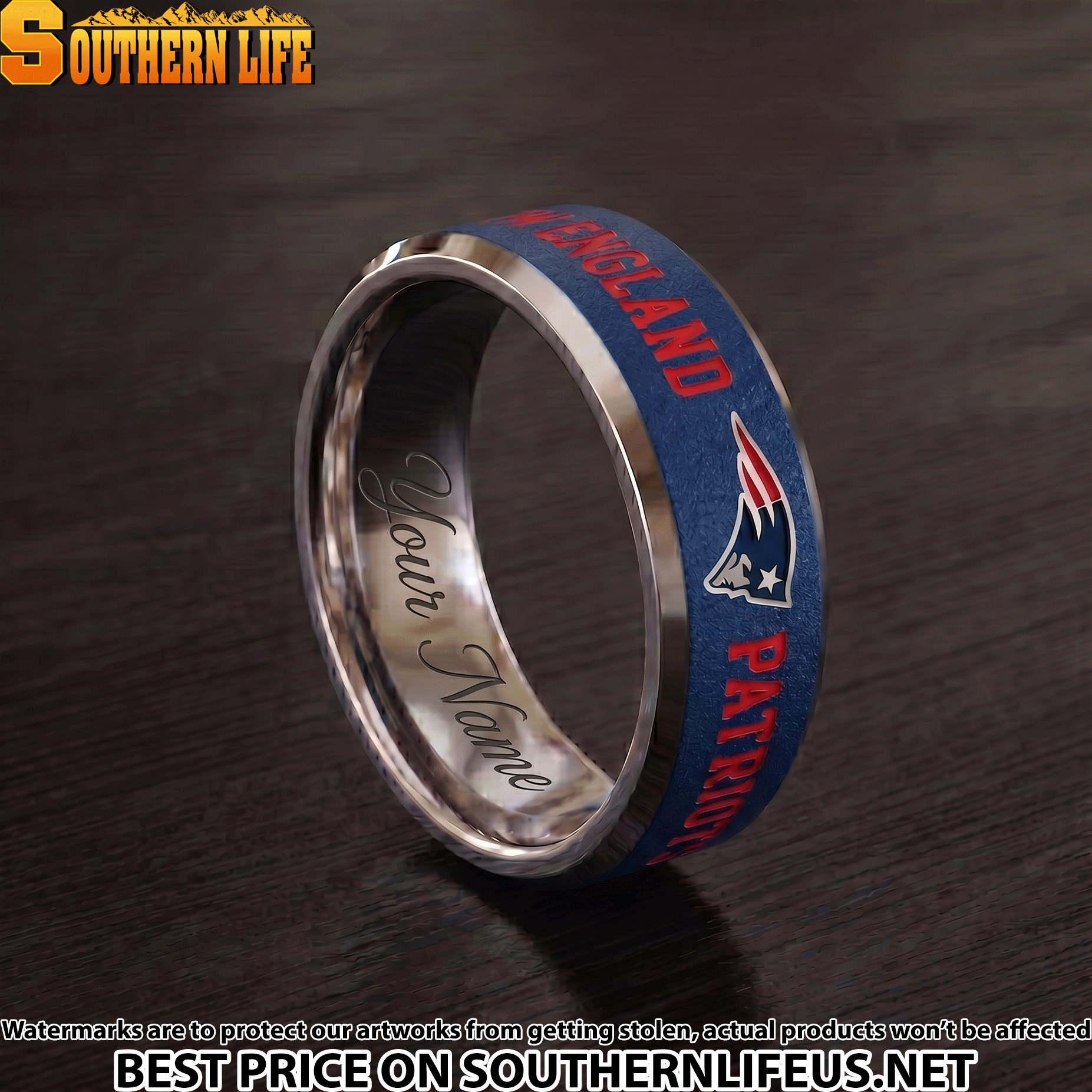 19 New England Patriots Premium Tungsten Carbide Ring - Engraved custom name - Image 2