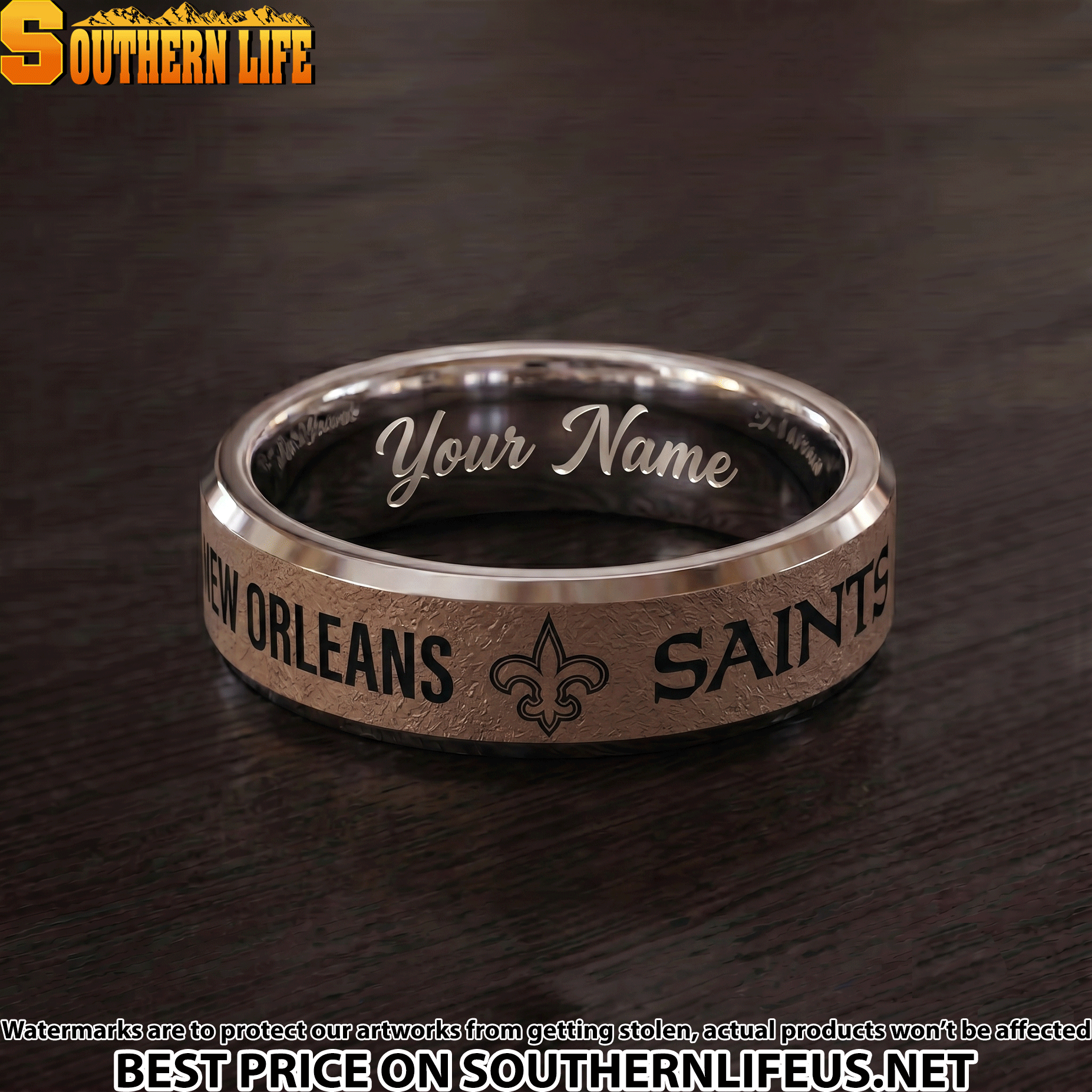 20 New Orleans Saints Premium Tungsten Carbide Ring - Engraved custom name