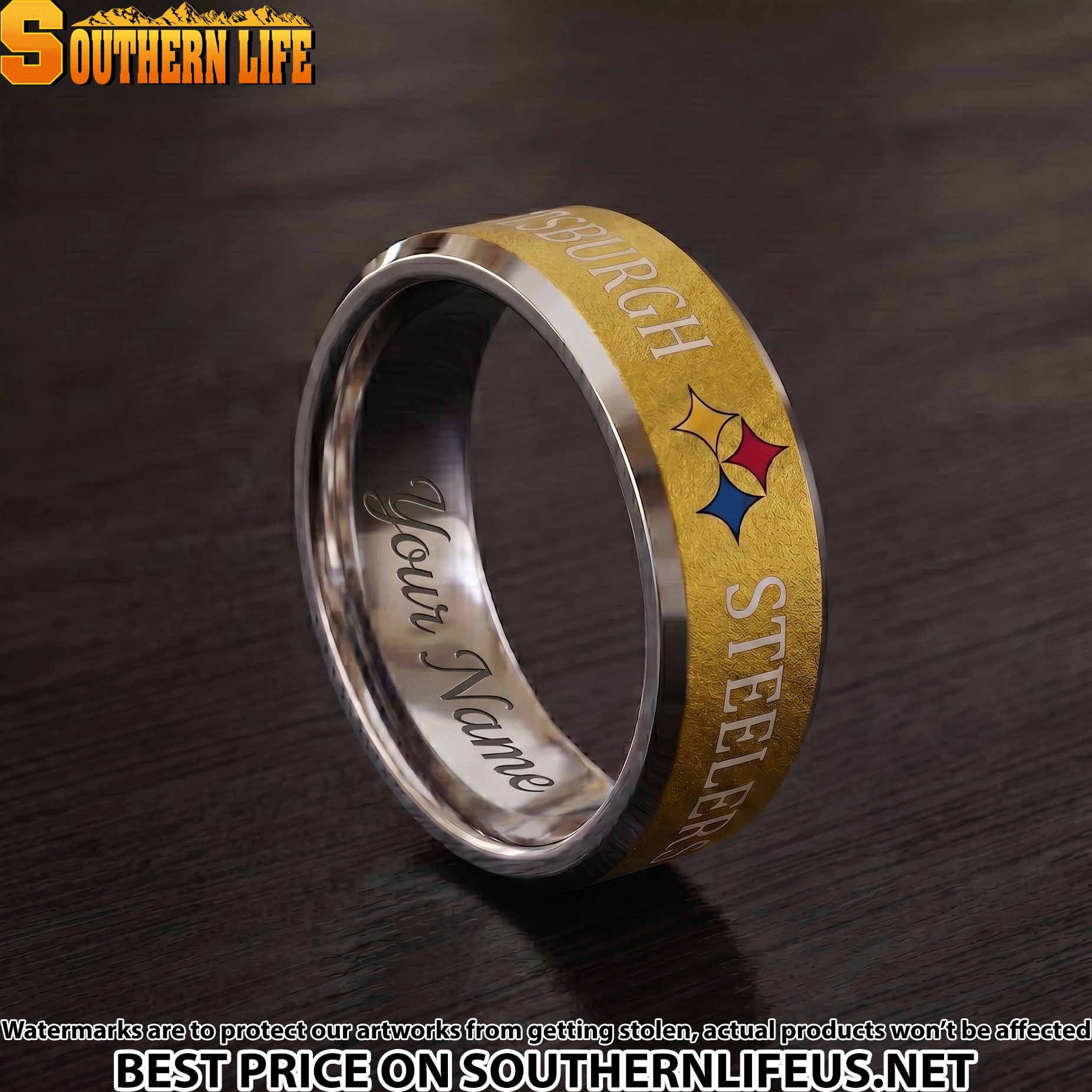 04 Pittsburgh Steelers Premium Tungsten Carbide Ring - Engraved custom name - Image 2