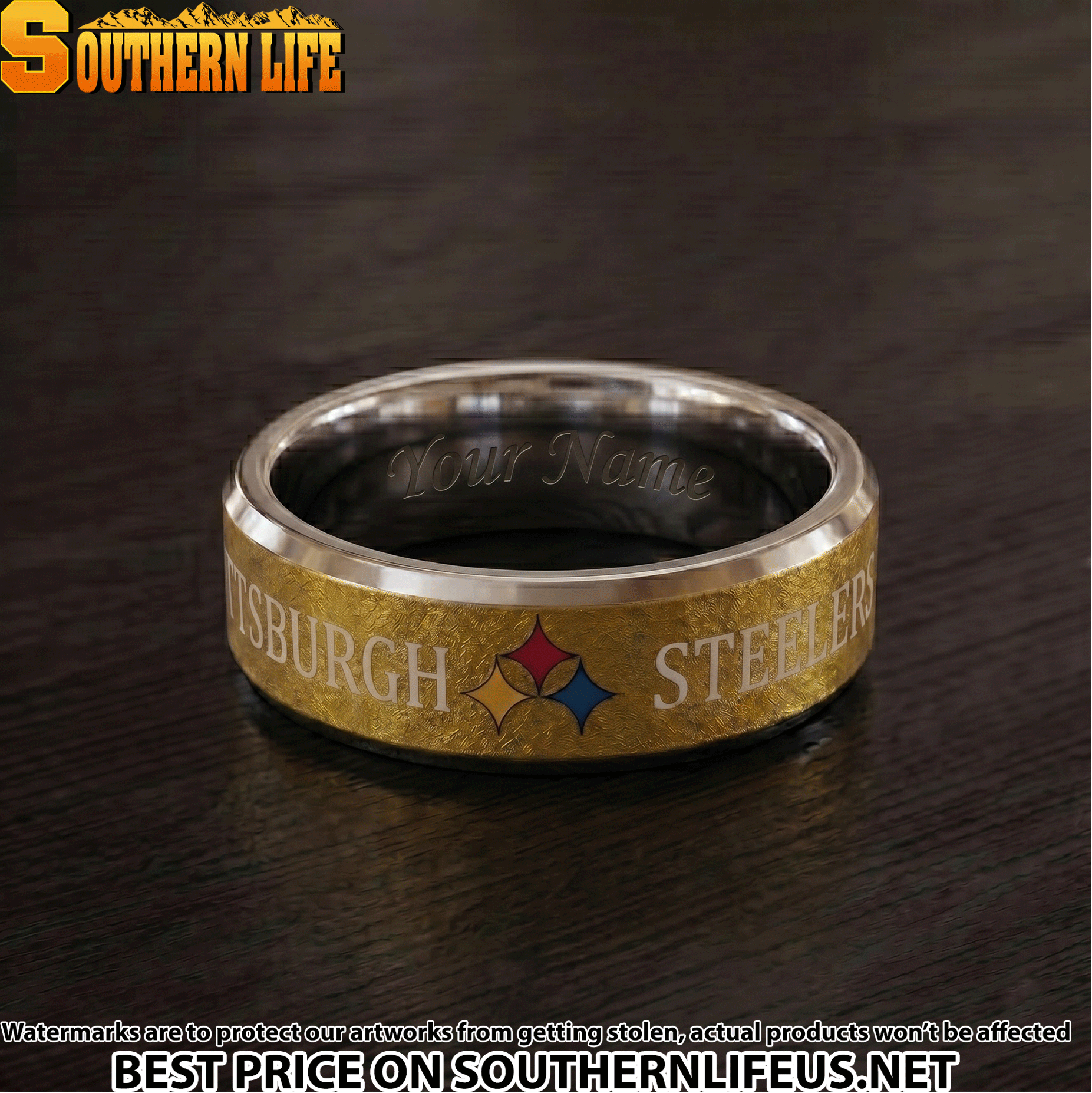 04 Pittsburgh Steelers Premium Tungsten Carbide Ring - Engraved custom name