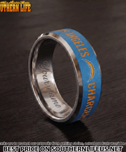 Alternative view of 27 Los Angeles Chargers Premium Tungsten Carbide Ring - Engraved custom name