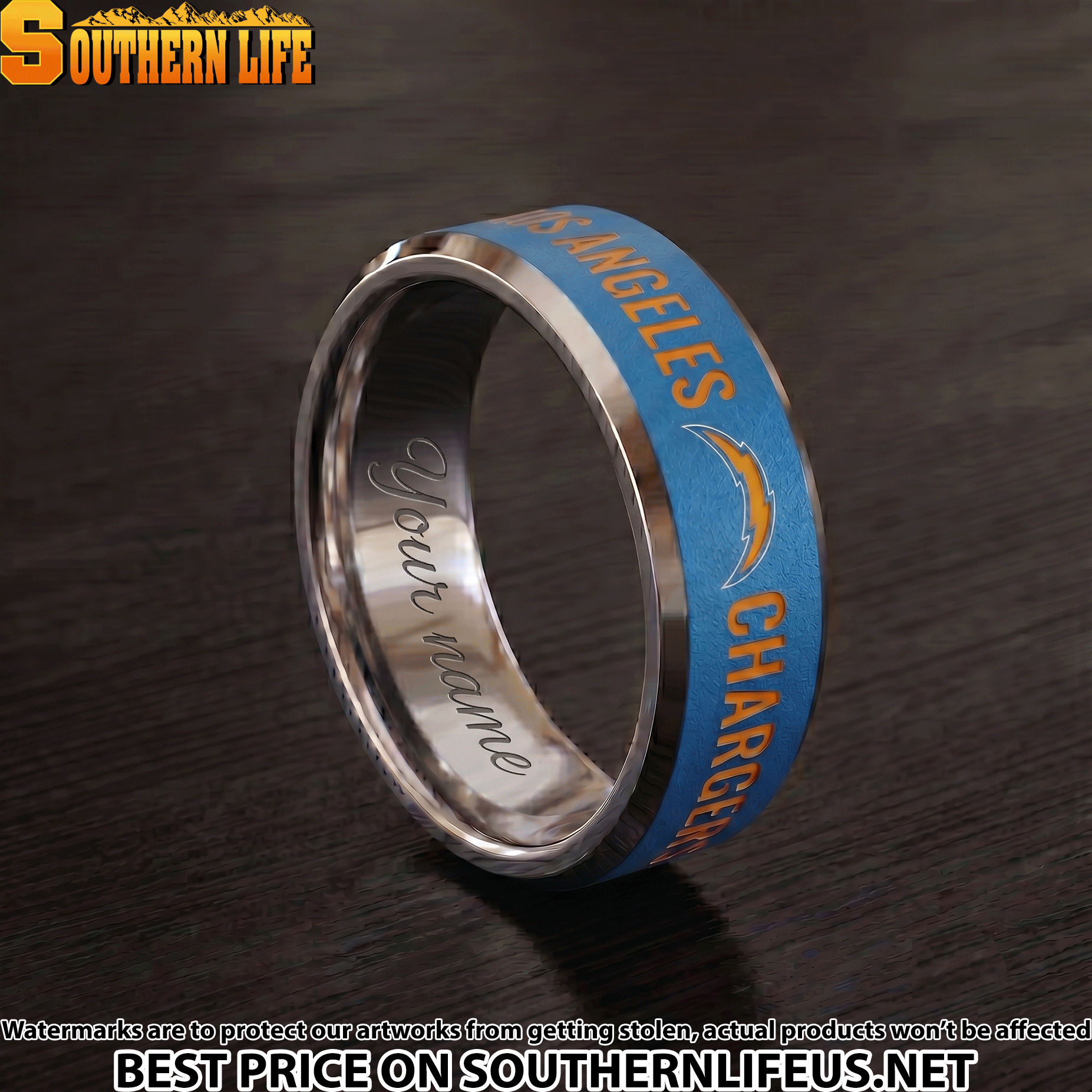 27 Los Angeles Chargers Premium Tungsten Carbide Ring - Engraved custom name - Image 2