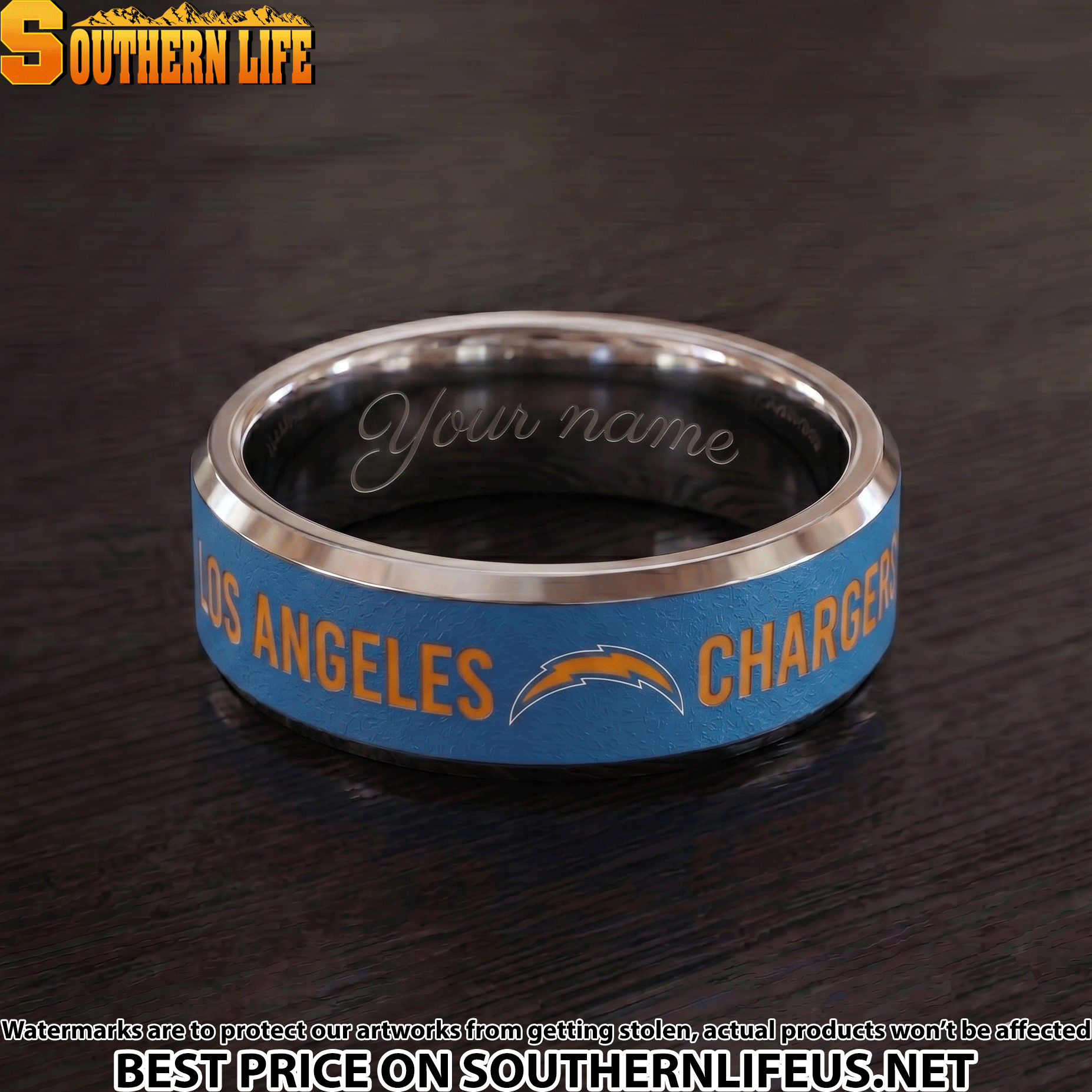 27 Los Angeles Chargers Premium Tungsten Carbide Ring - Engraved custom name