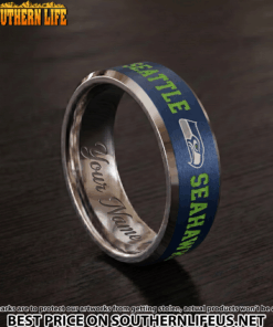 Alternative view of 03 Seattle Seahawks Premium Tungsten Carbide Ring - Engraved custom name