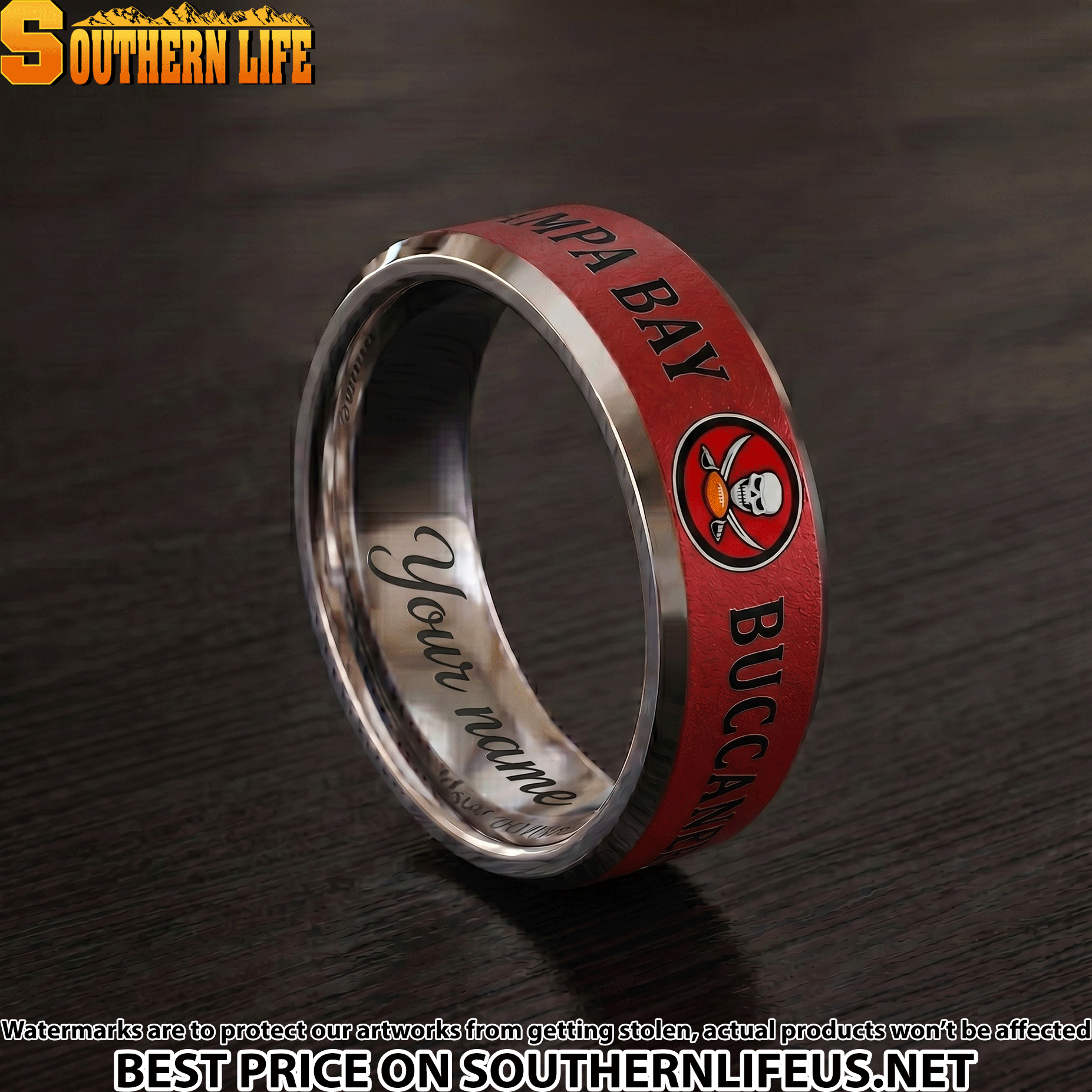 30 Tampa Bay Buccaneers Premium Tungsten Carbide Ring - Engraved custom name - Image 2