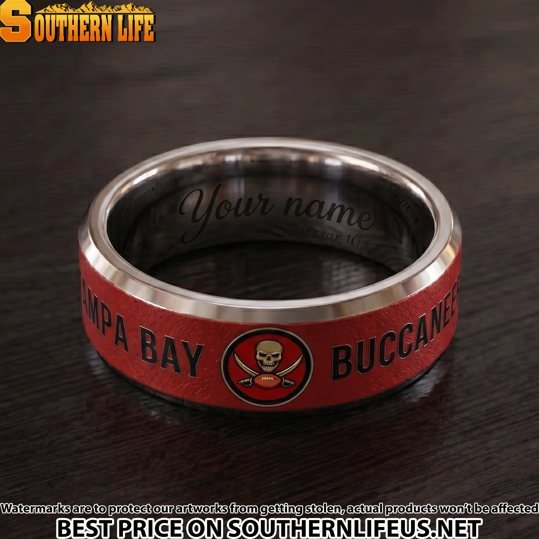 30 Tampa Bay Buccaneers Premium Tungsten Carbide Ring - Engraved custom name