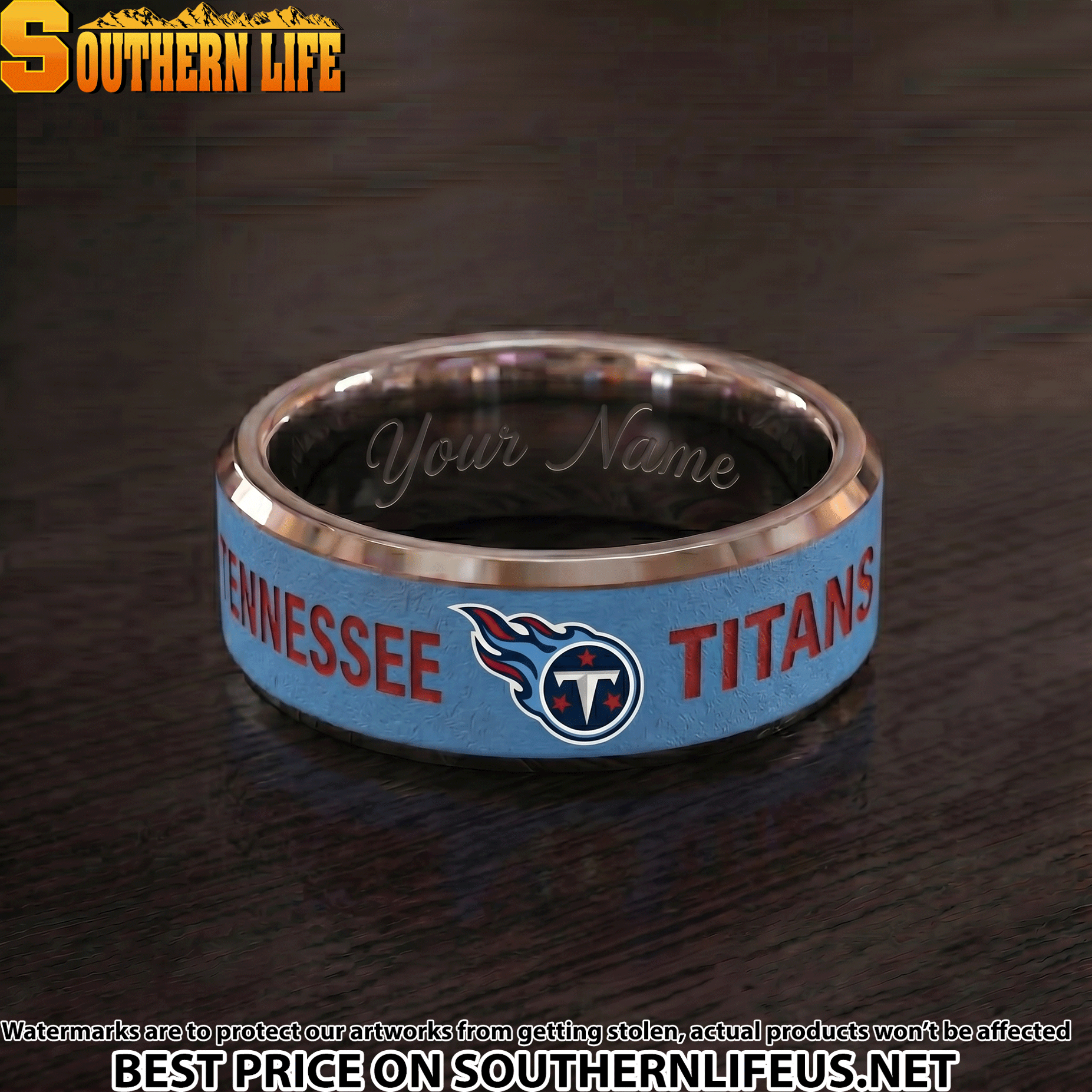 28 Tennessee Titans Premium Tungsten Carbide Ring - Engraved custom name