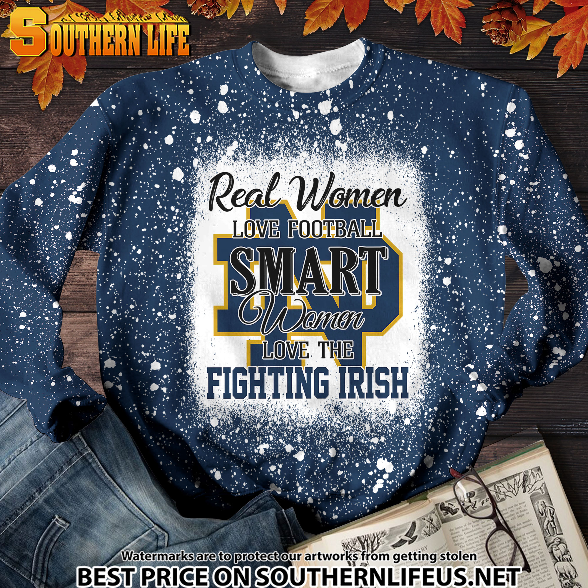 NCAA02 Real Women Love Football Smart Women Love Fighting Irish Bleached 3D Printed Hoodie, TShirt, Sweatshirt - Image 3