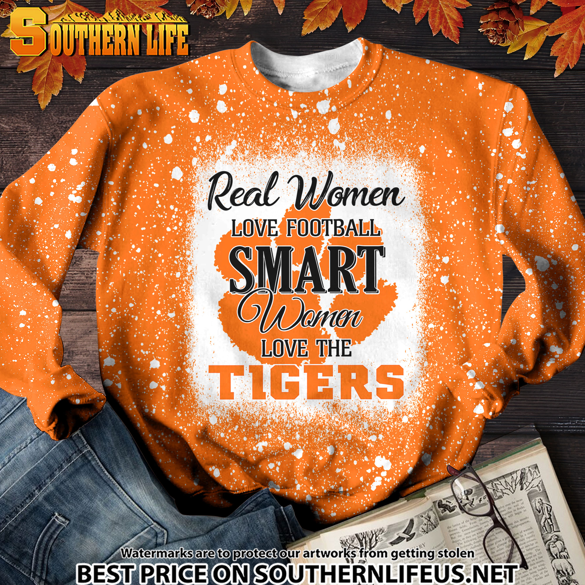 NCAA05 Real Women Love Football Smart Women Love Tigers Bleached 3D Printed Hoodie, TShirt, Sweatshirt - Image 3