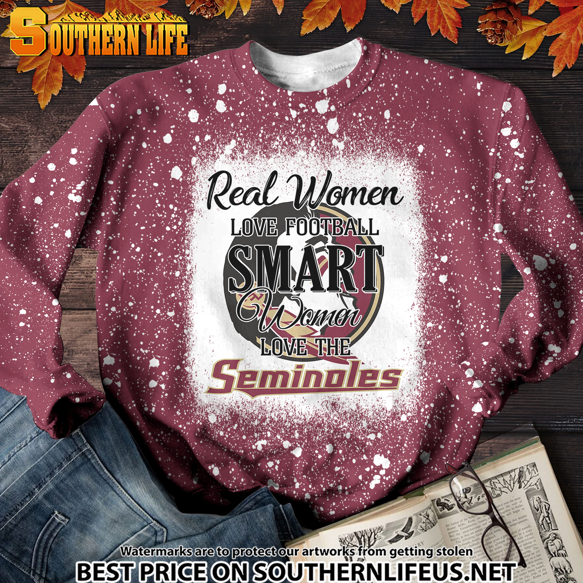 NCAA07 Real Women Love Football Smart Women Love Seminoles Bleached 3D Printed Hoodie, TShirt, Sweatshirt - Image 3