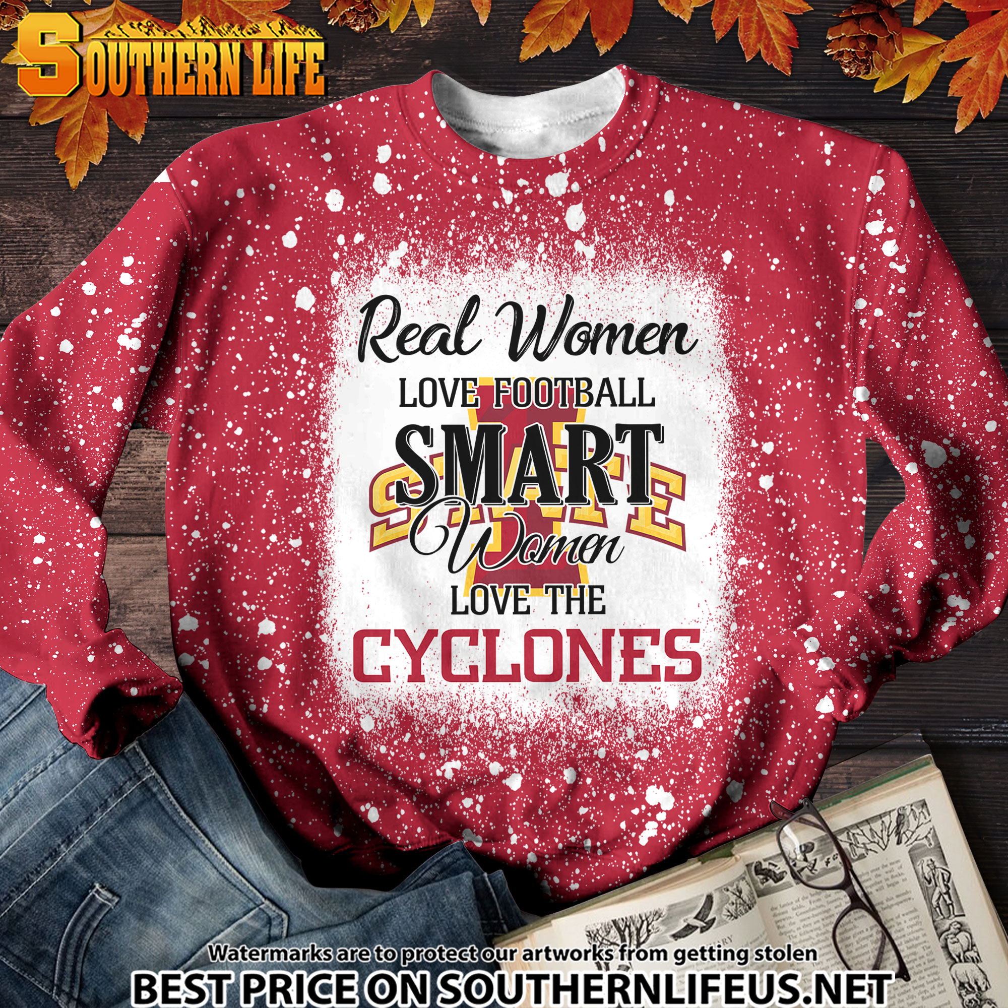 NCAA36 Real Women Love Football Smart Women Love Cyclones Bleached 3D Printed Hoodie, TShirt, Sweatshirt - Image 3