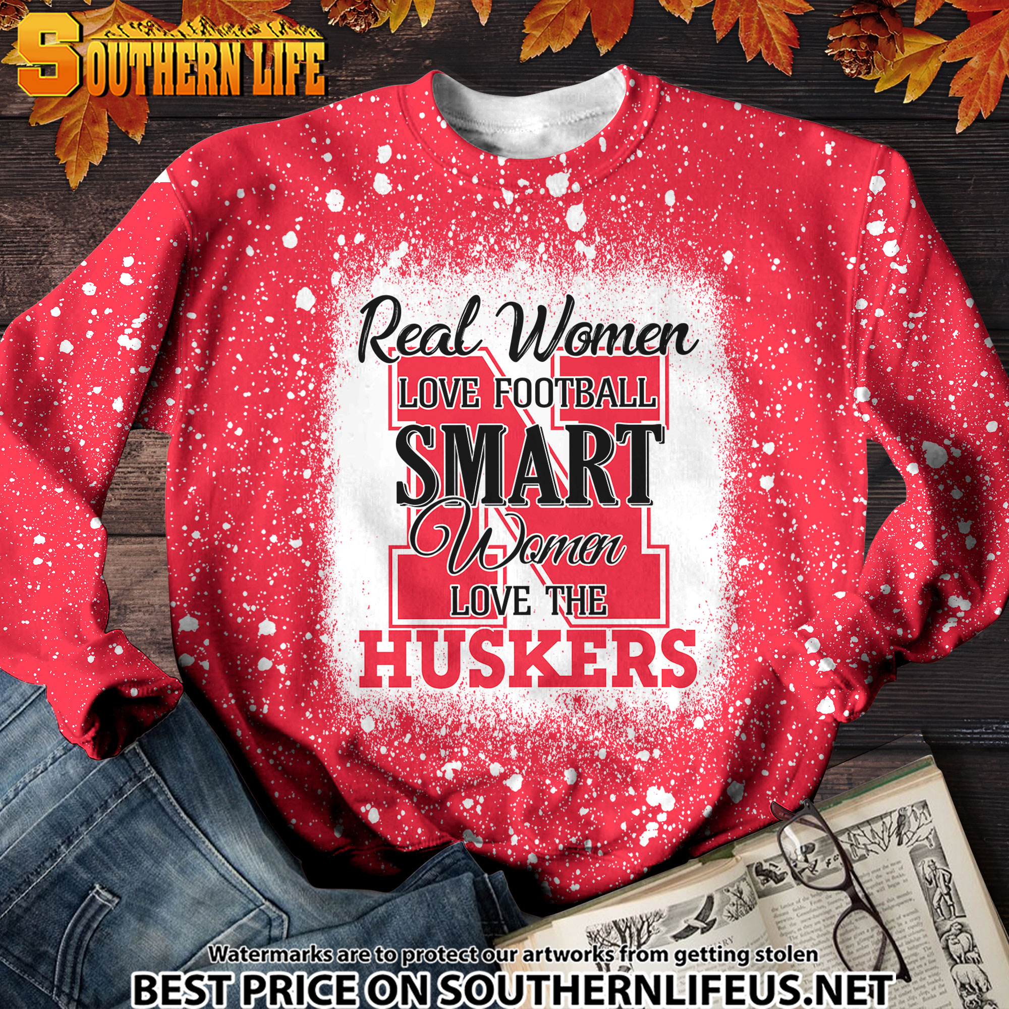 NCAA19 Real Women Love Football Smart Women Love Cornhuskers Bleached 3D Printed Hoodie, TShirt, Sweatshirt - Image 3