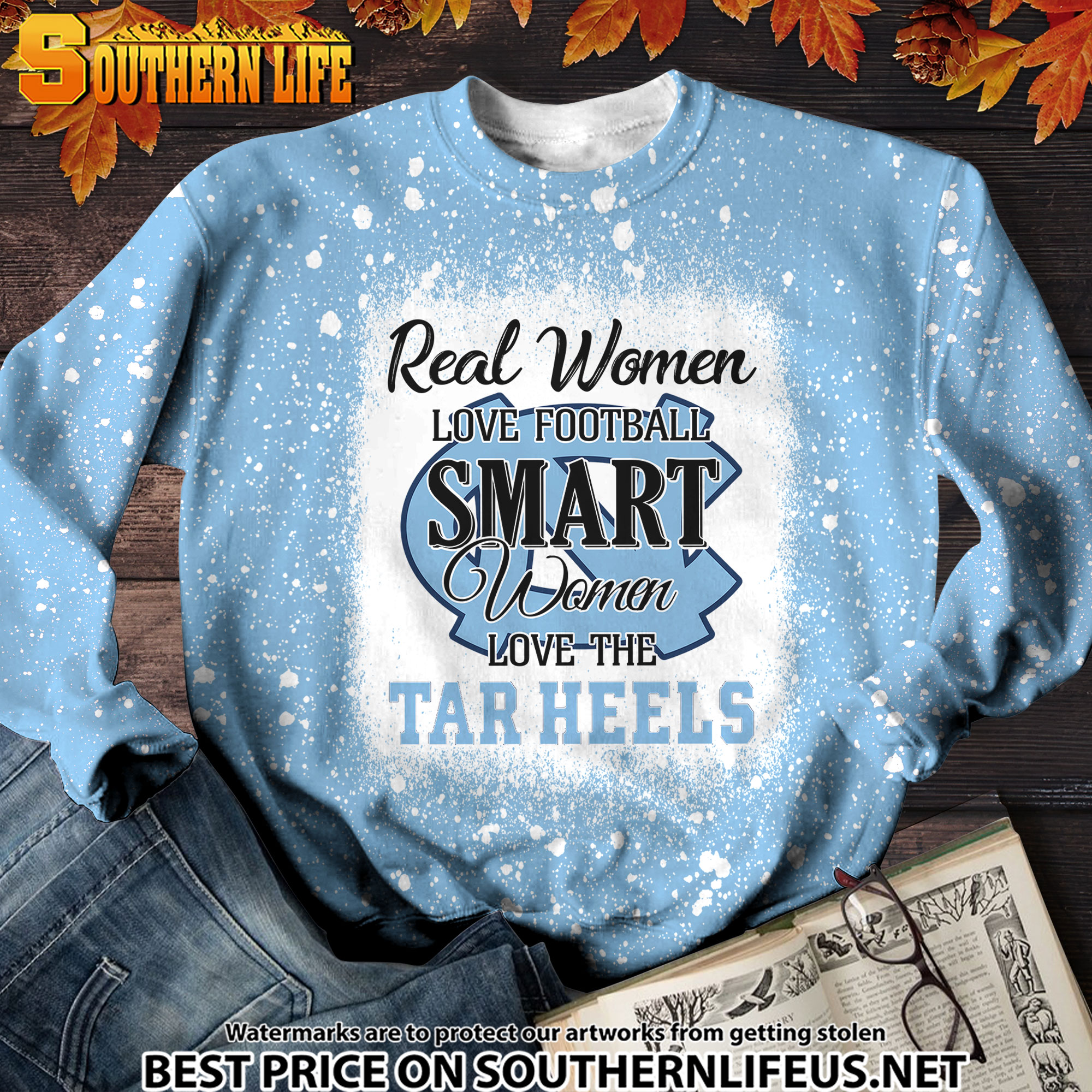 NCAA20 Real Women Love Football Smart Women Love Tar Heels Bleached 3D Printed Hoodie, TShirt, Sweatshirt - Image 3