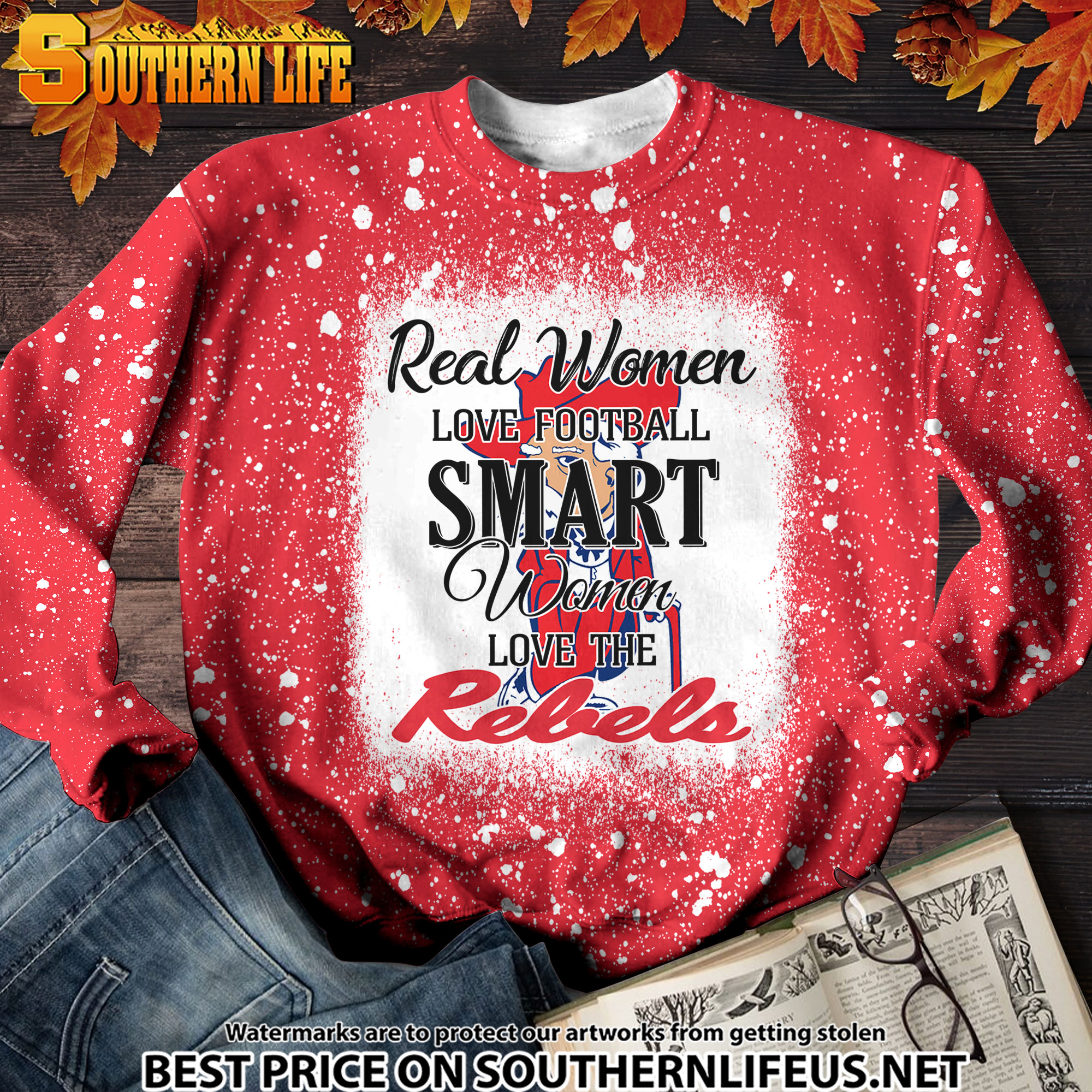 NCAA25 Real Women Love Football Smart Women Love Rebels Bleached 3D Printed Hoodie, TShirt, Sweatshirt - Image 3