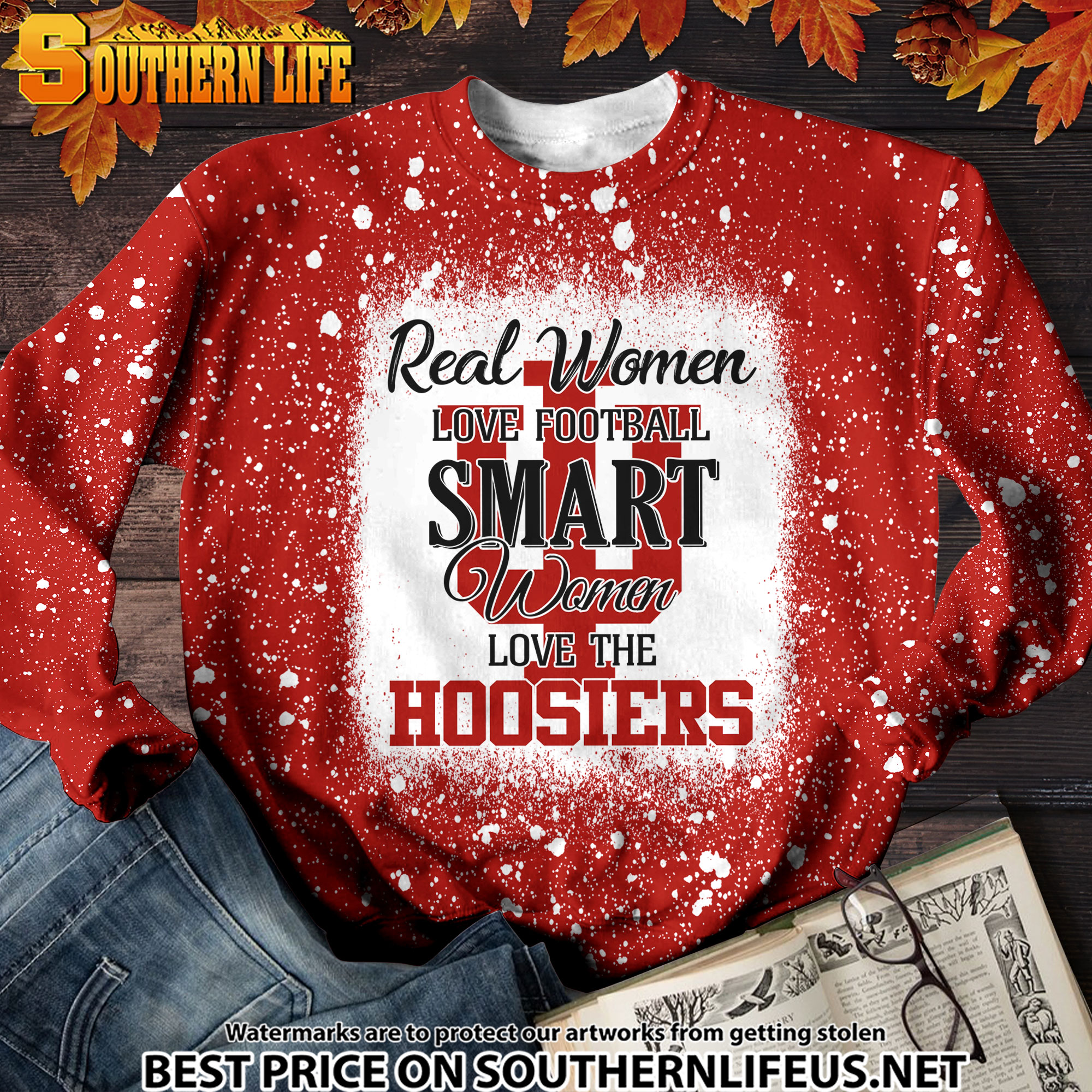 NCAA30 Real Women Love Football Smart Women Love Hoosiers Bleached 3D Printed Hoodie, TShirt, Sweatshirt - Image 3