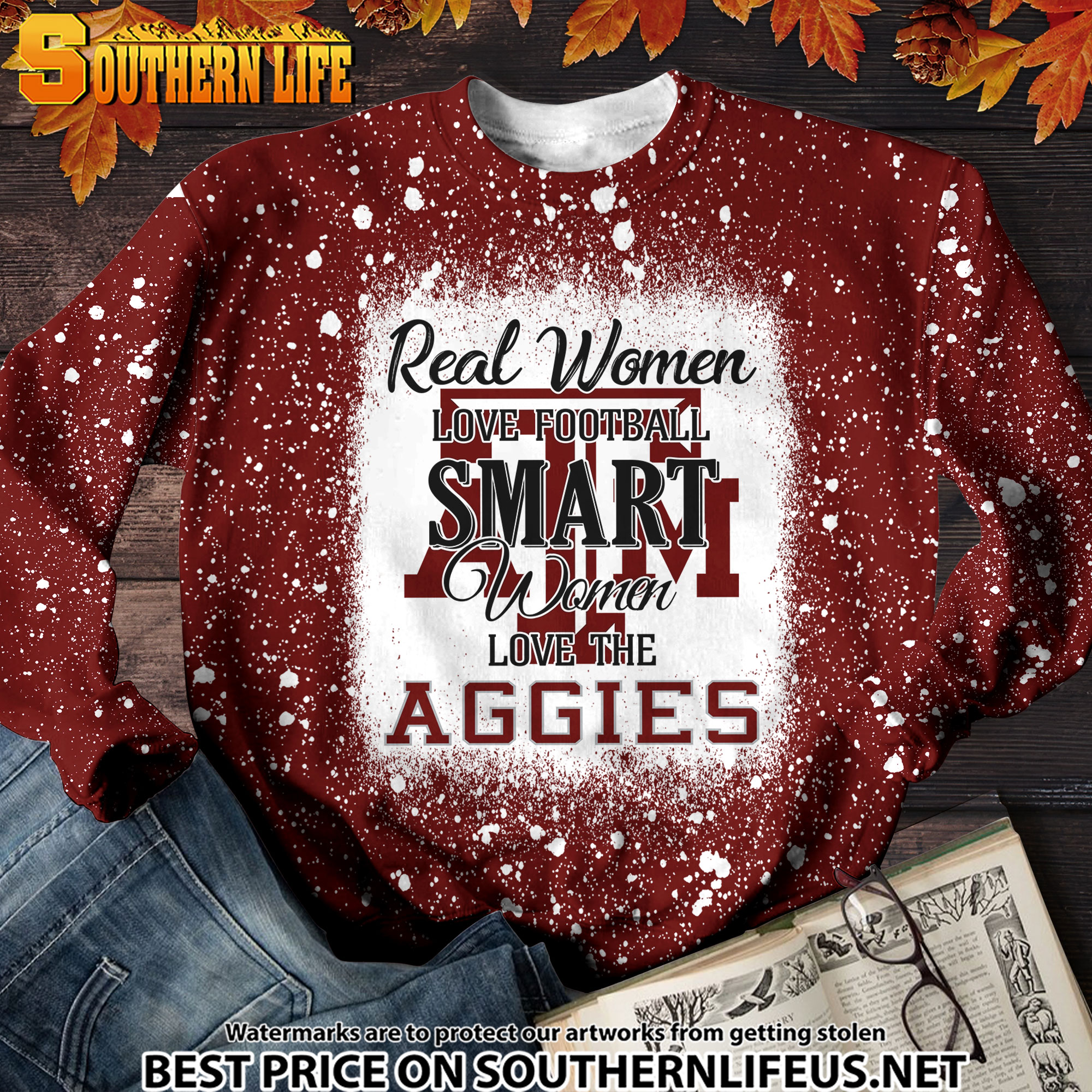 NCAA31 Real Women Love Football Smart Women Love Aggies Bleached 3D Printed Hoodie, TShirt, Sweatshirt - Image 3