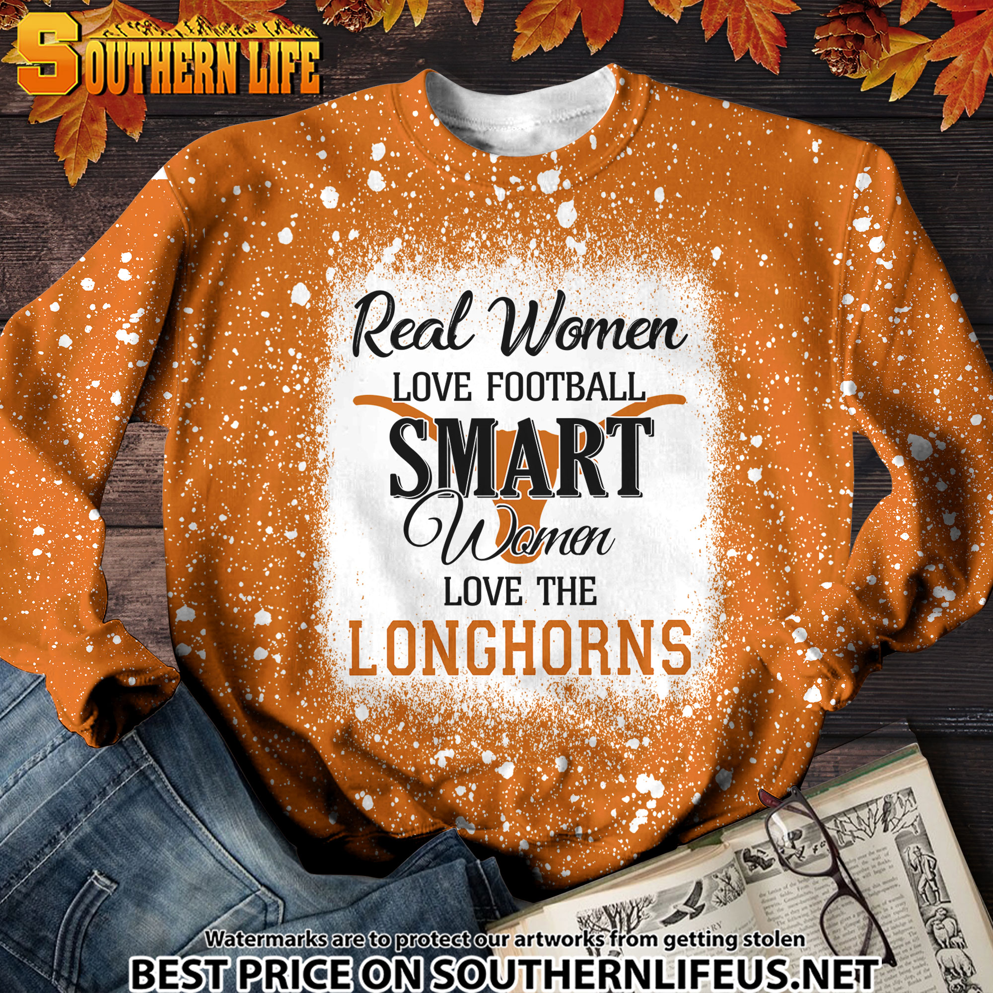 NCAA14 Real Women Love Football Smart Women Love Longhorns Bleached 3D Printed Hoodie, TShirt, Sweatshirt - Image 3