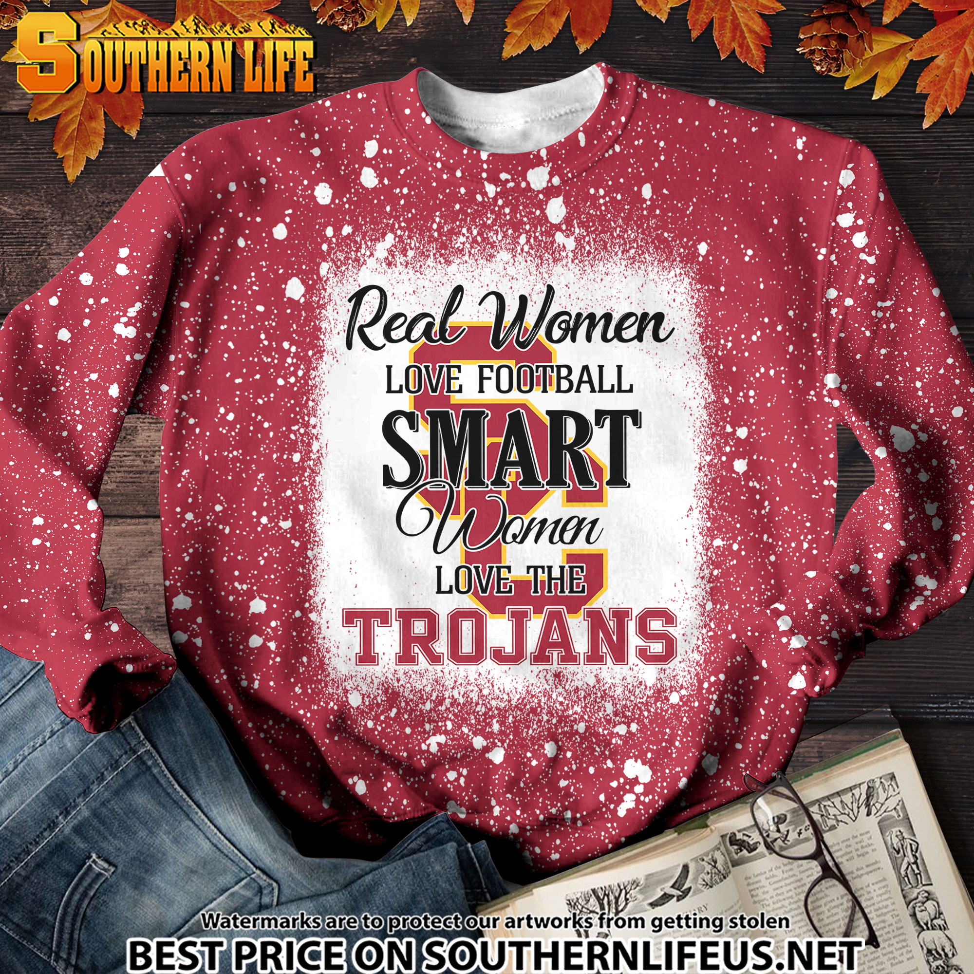 NCAA34 Real Women Love Football Smart Women Love Trojans Bleached 3D Printed Hoodie, TShirt, Sweatshirt - Image 3