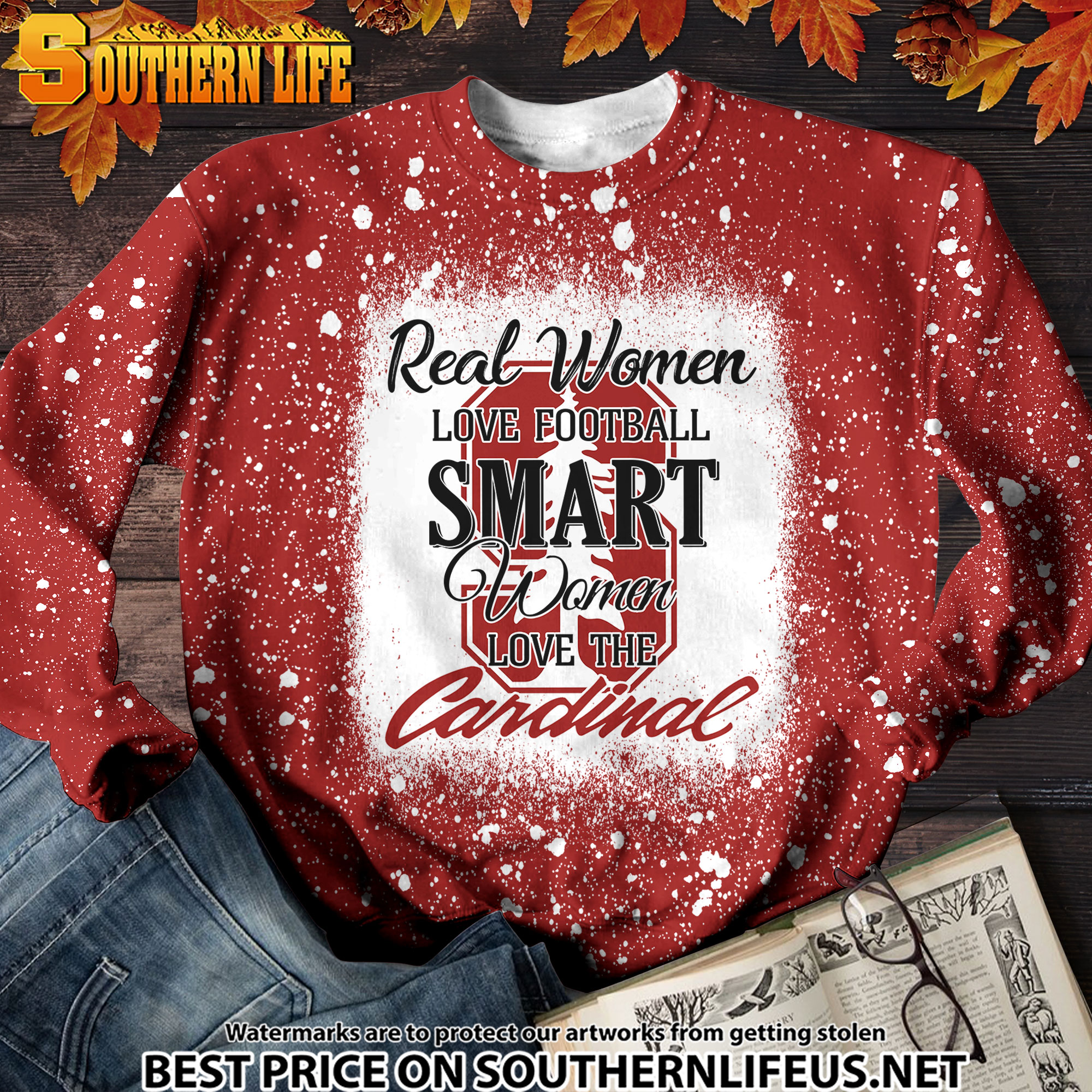 NCAA35 Real Women Love Football Smart Women Love Cardinals Bleached 3D Printed Hoodie, TShirt, Sweatshirt - Image 3