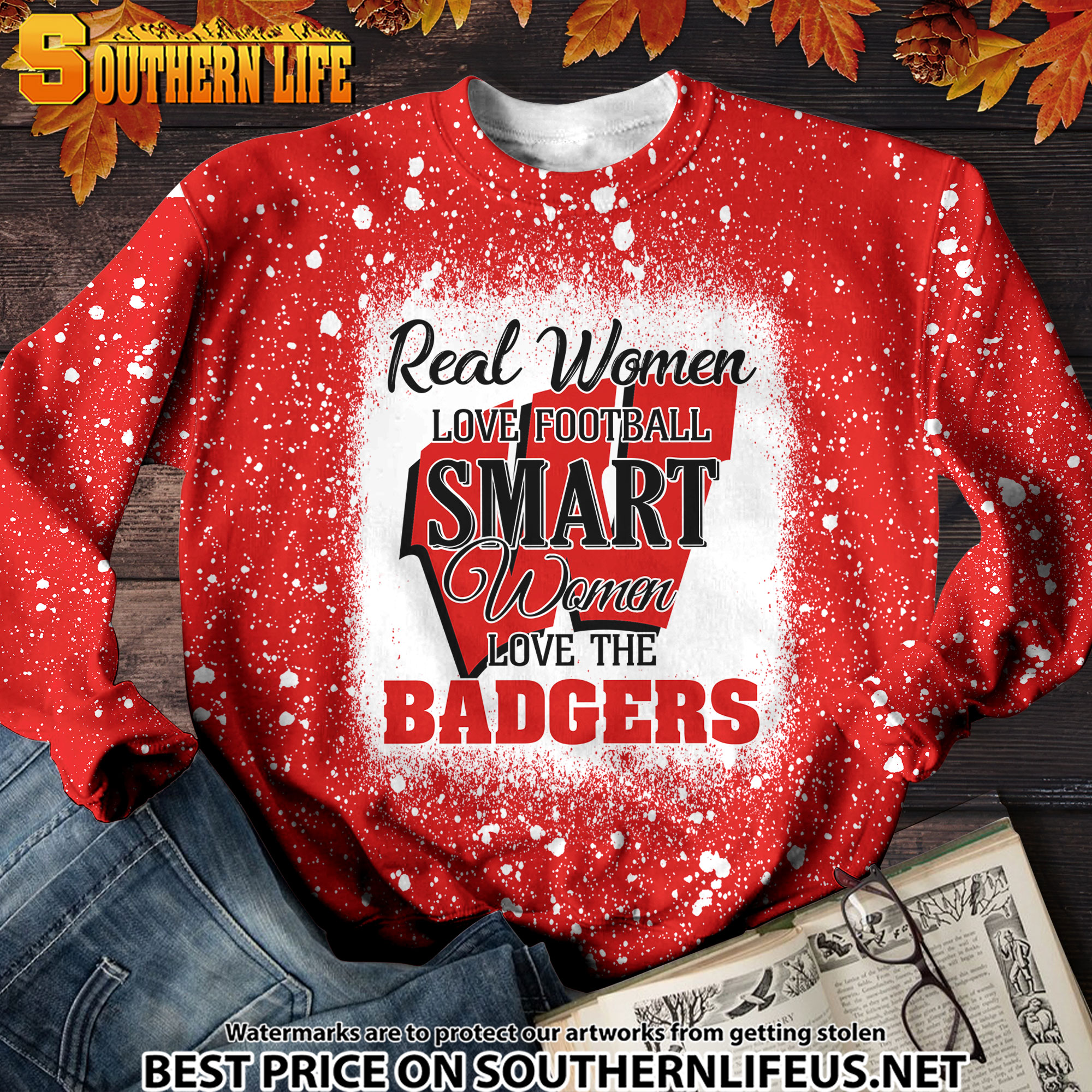 NCAA37 Real Women Love Football Smart Women Love Badgers Bleached 3D Printed Hoodie, TShirt, Sweatshirt - Image 3