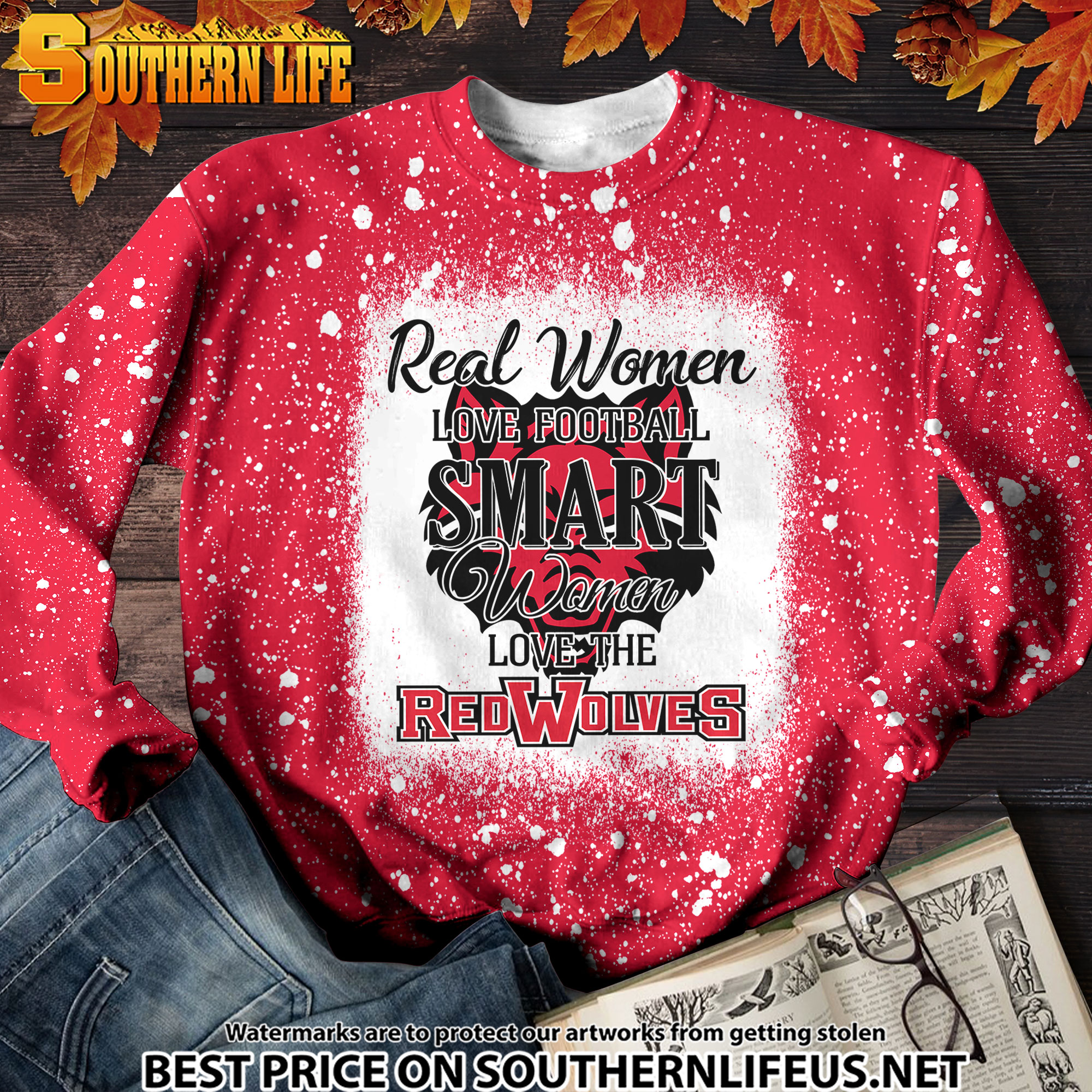 NCAA41 Real Women Love Football Smart Women Love Red Wolves Bleached 3D Printed Hoodie, TShirt, Sweatshirt - Image 3