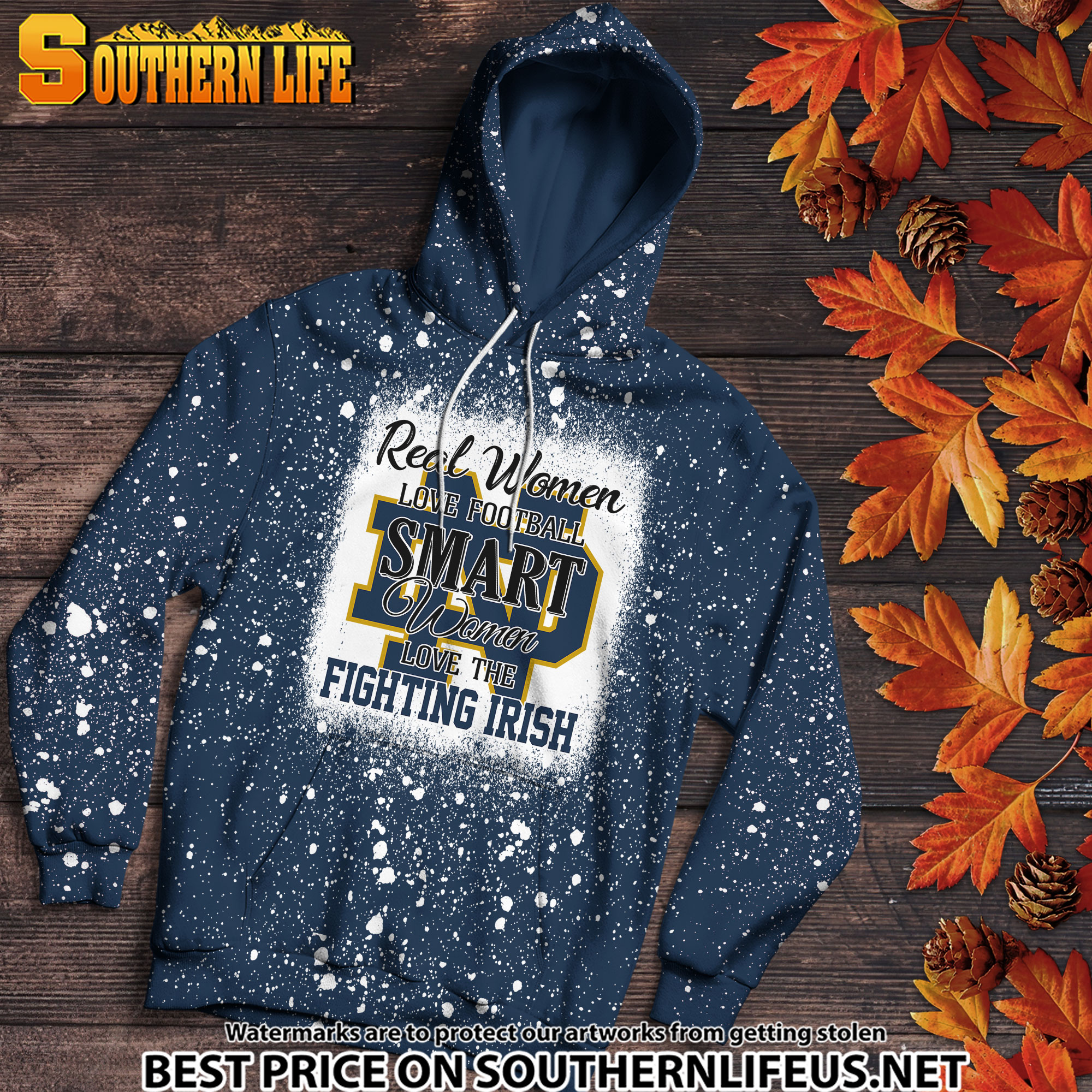 NCAA02 Real Women Love Football Smart Women Love Fighting Irish Bleached 3D Printed Hoodie, TShirt, Sweatshirt - Image 2