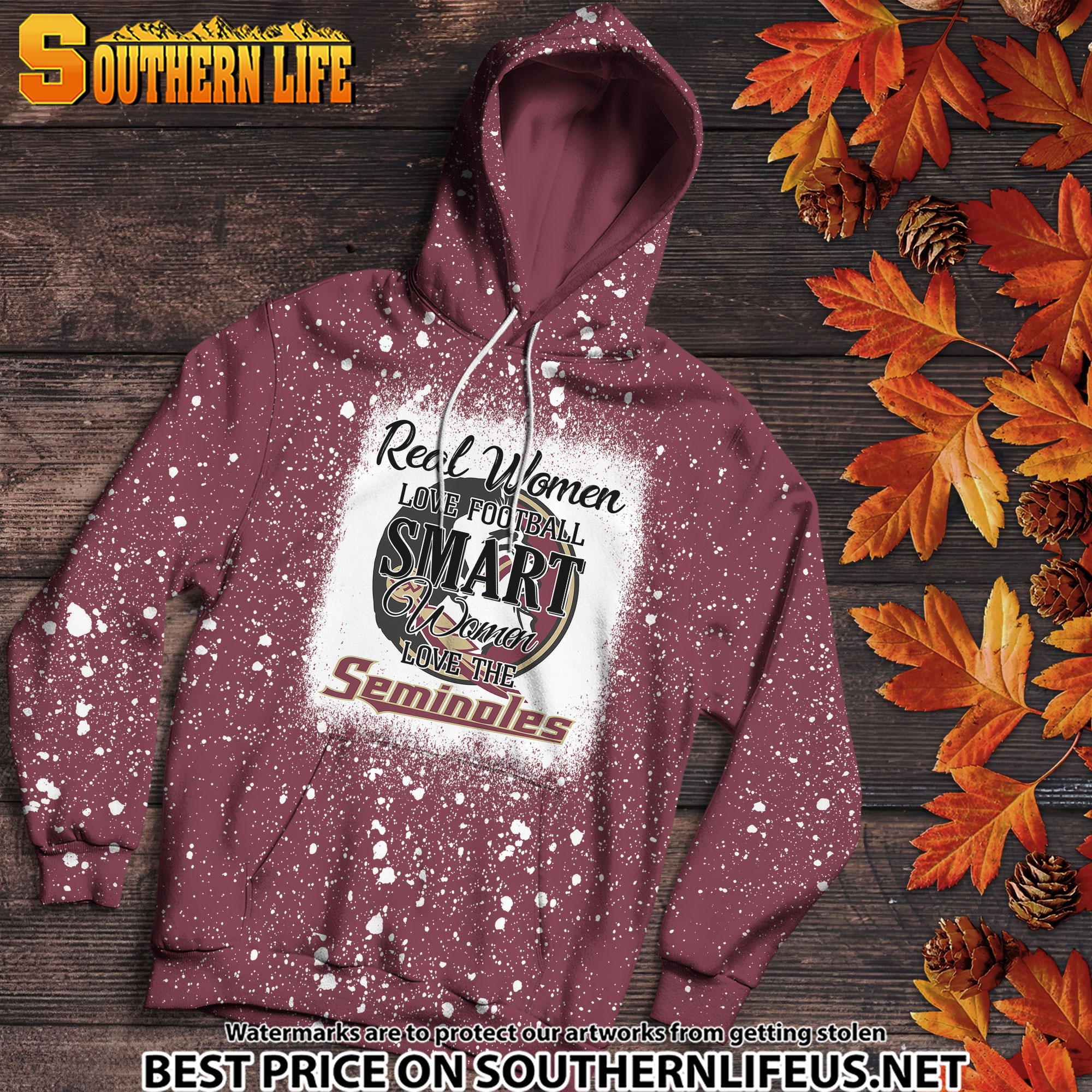 NCAA07 Real Women Love Football Smart Women Love Seminoles Bleached 3D Printed Hoodie, TShirt, Sweatshirt - Image 2