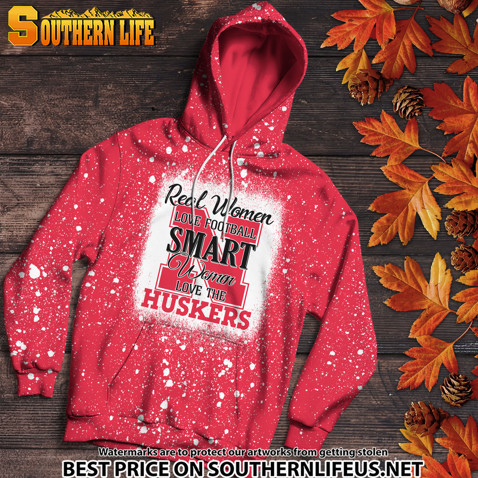 NCAA19 Real Women Love Football Smart Women Love Cornhuskers Bleached 3D Printed Hoodie, TShirt, Sweatshirt - Image 2