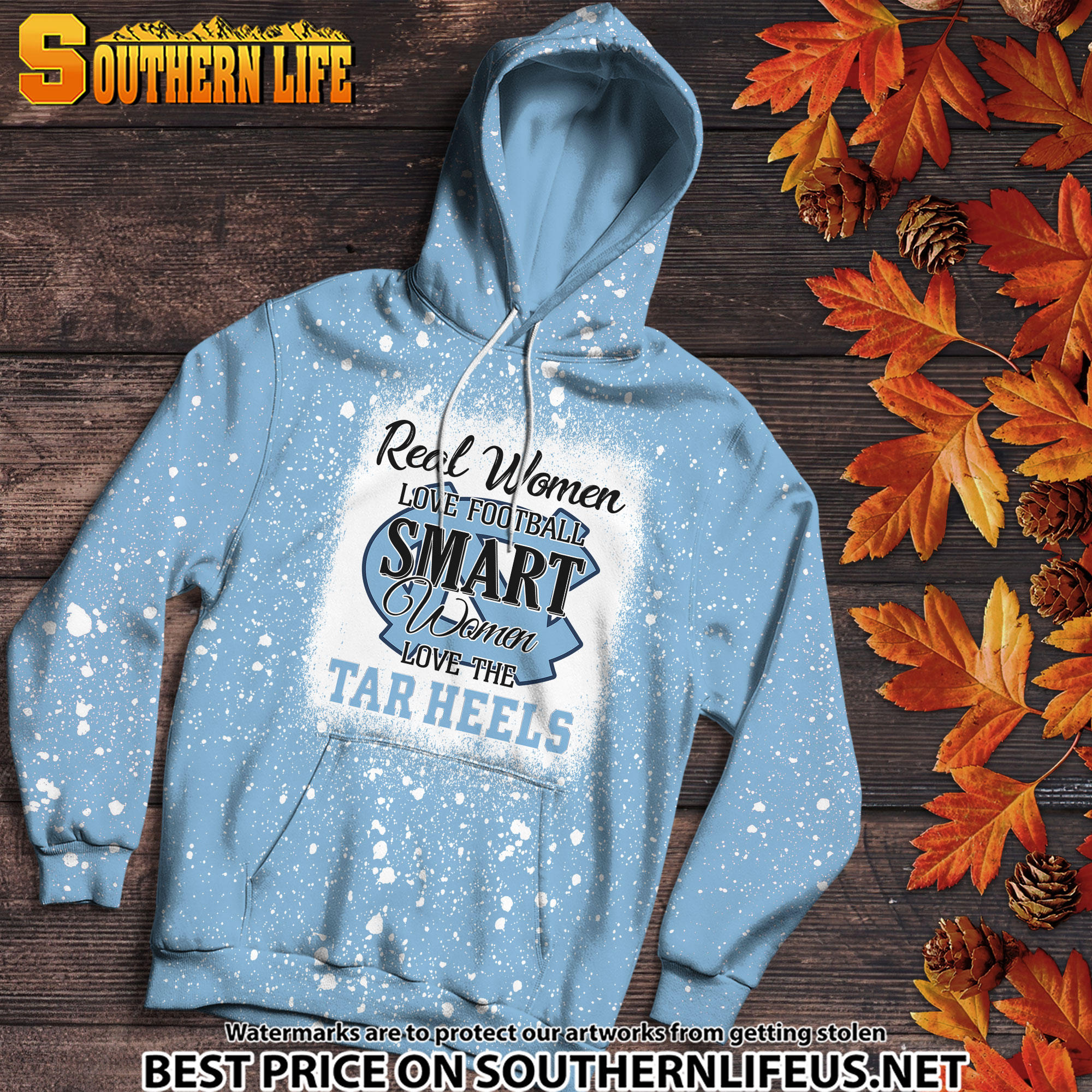NCAA20 Real Women Love Football Smart Women Love Tar Heels Bleached 3D Printed Hoodie, TShirt, Sweatshirt - Image 2
