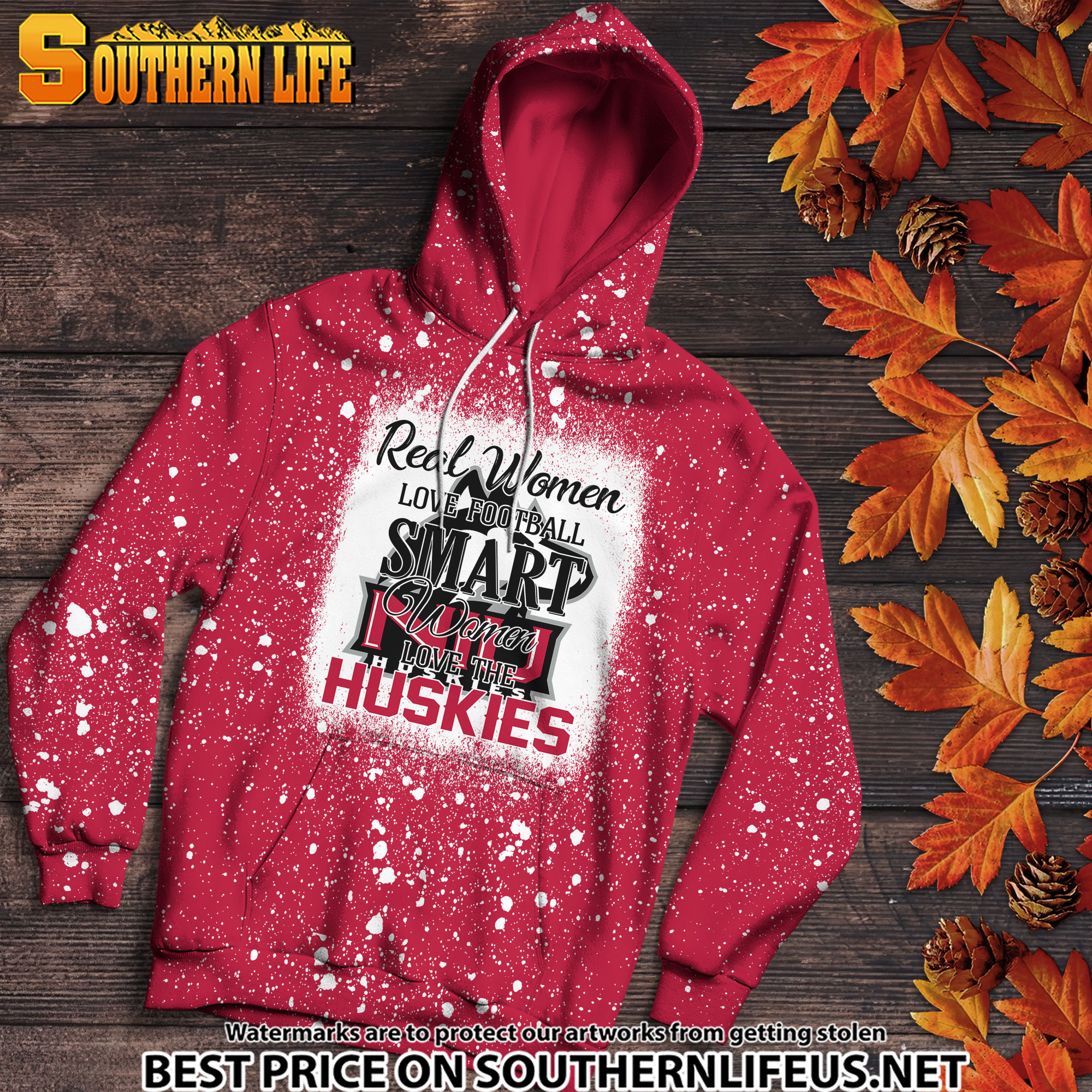 NCAA21 Real Women Love Football Smart Women Love Huskies Bleached 3D Printed Hoodie, TShirt, Sweatshirt - Image 2