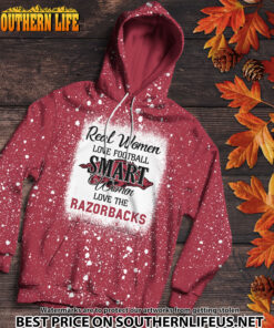 Alternative view of NCAA22 Real Women Love Football Smart Women Love Razorbacks Bleached 3D Printed Hoodie, TShirt, Sweatshirt