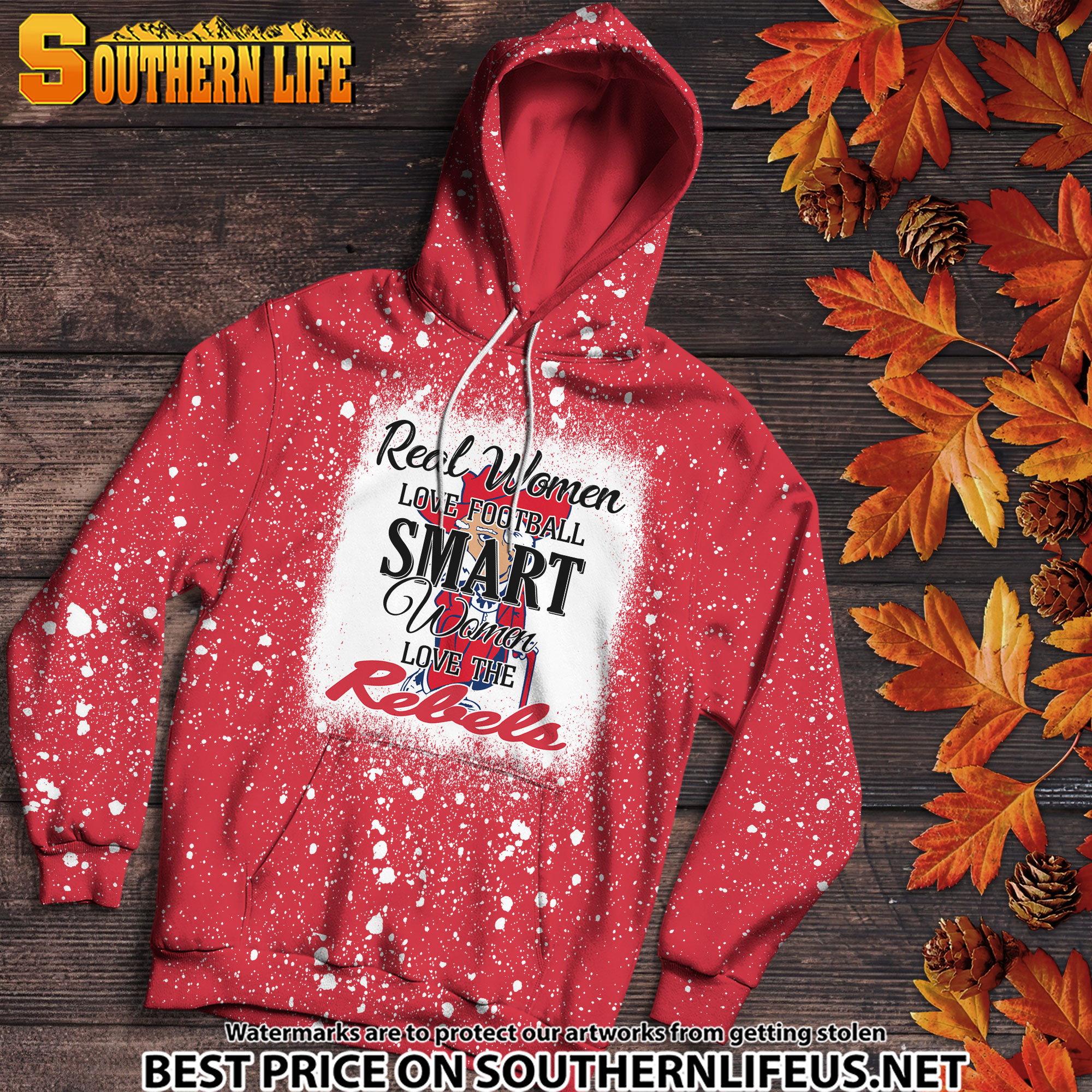 NCAA25 Real Women Love Football Smart Women Love Rebels Bleached 3D Printed Hoodie, TShirt, Sweatshirt - Image 2