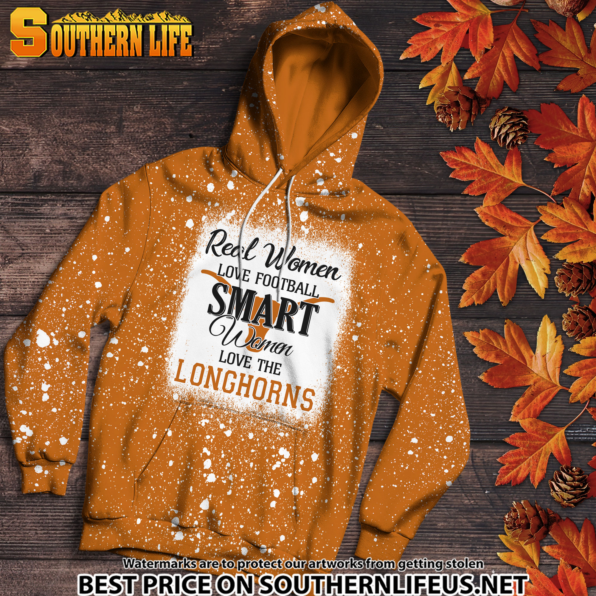 NCAA14 Real Women Love Football Smart Women Love Longhorns Bleached 3D Printed Hoodie, TShirt, Sweatshirt - Image 2