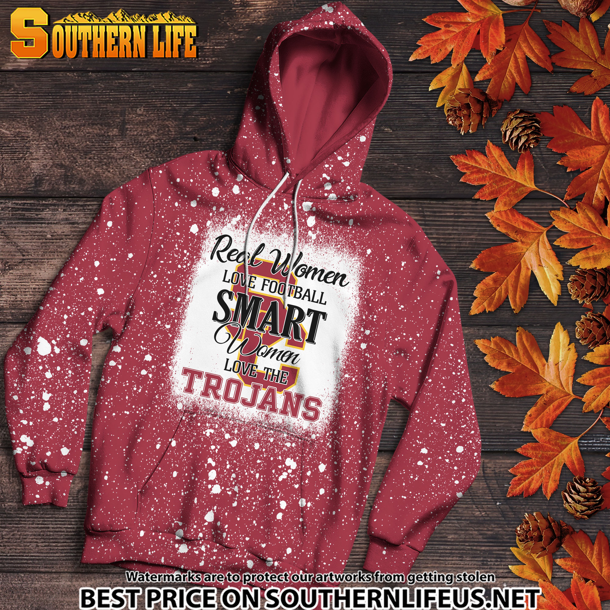 NCAA34 Real Women Love Football Smart Women Love Trojans Bleached 3D Printed Hoodie, TShirt, Sweatshirt - Image 2