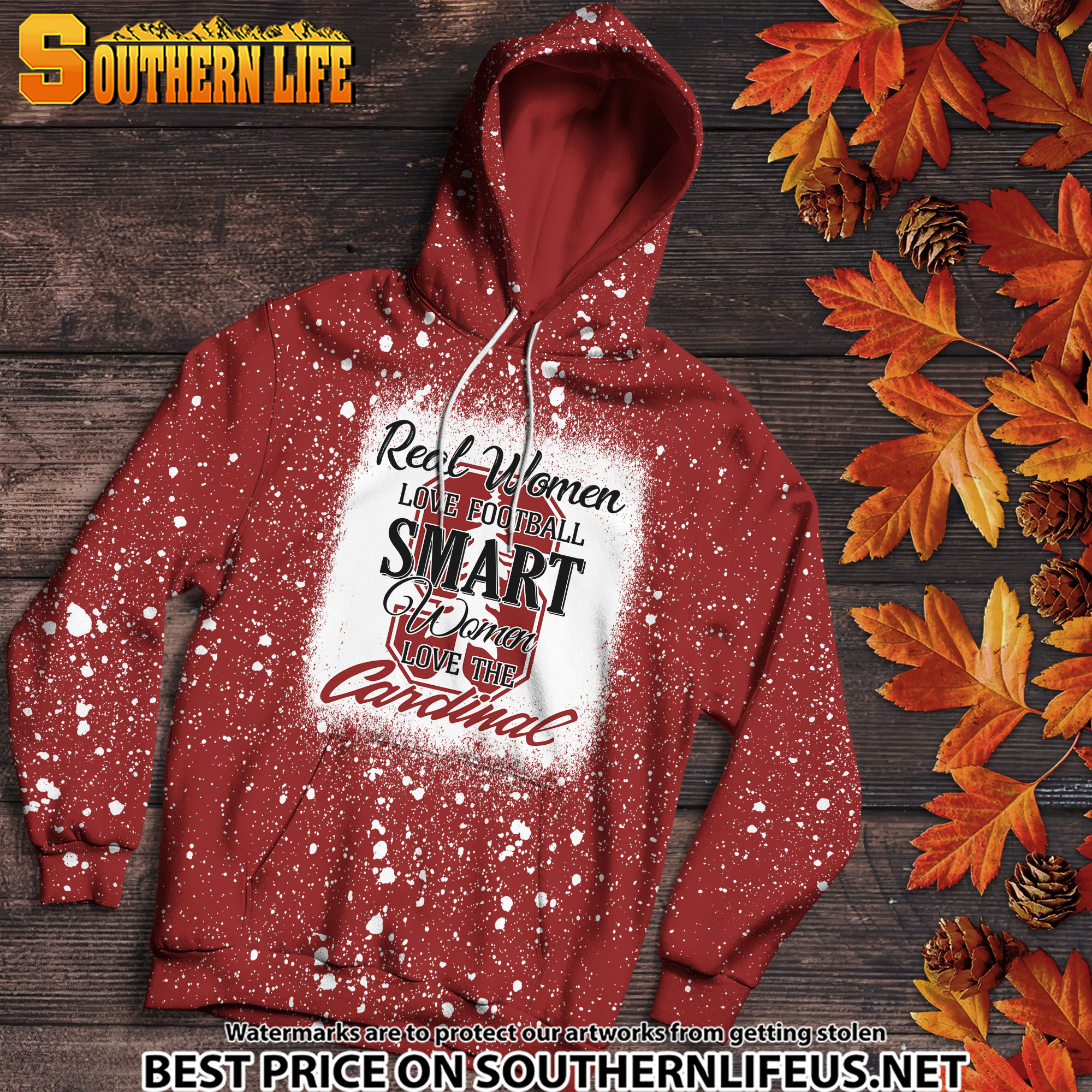 NCAA35 Real Women Love Football Smart Women Love Cardinals Bleached 3D Printed Hoodie, TShirt, Sweatshirt - Image 2
