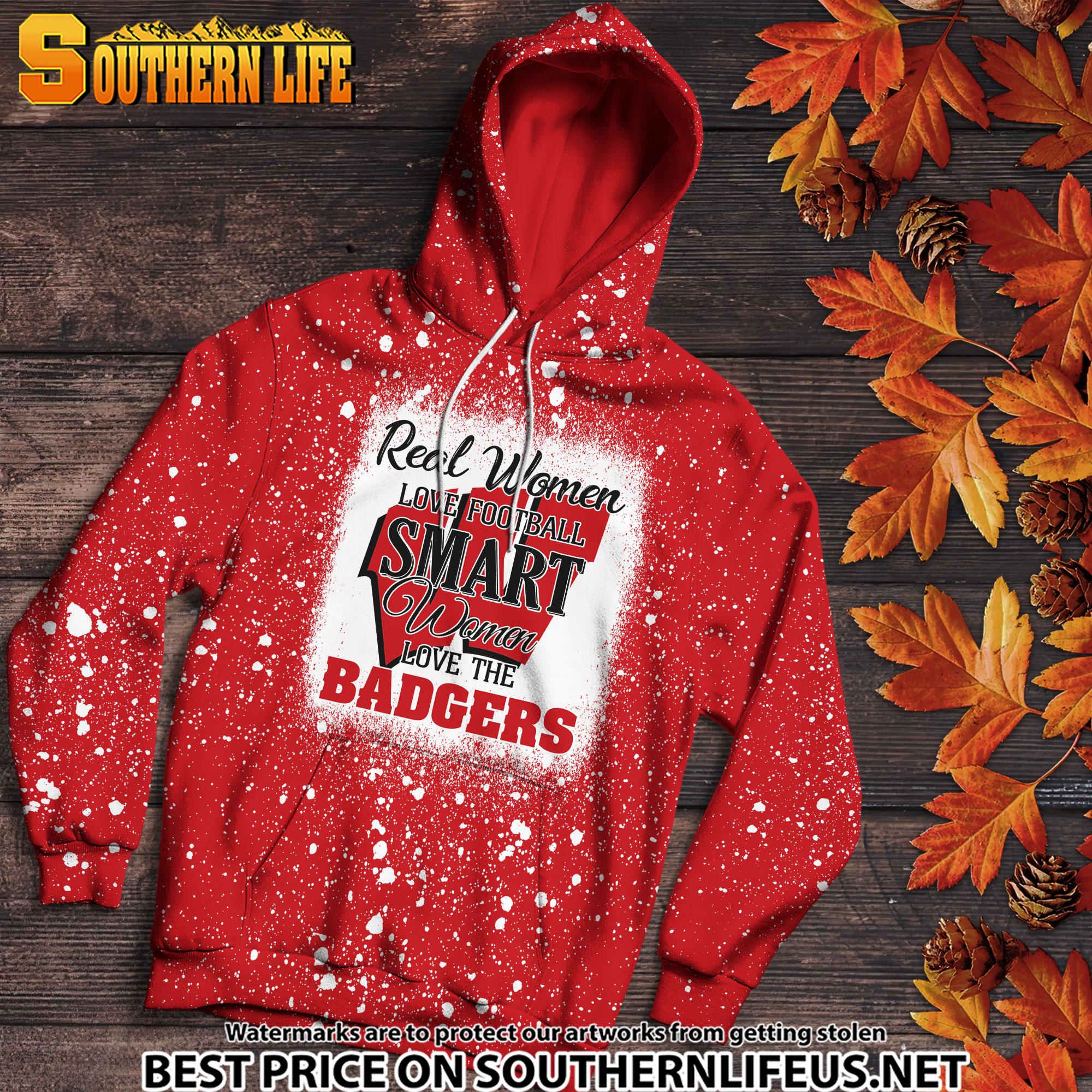 NCAA37 Real Women Love Football Smart Women Love Badgers Bleached 3D Printed Hoodie, TShirt, Sweatshirt - Image 2
