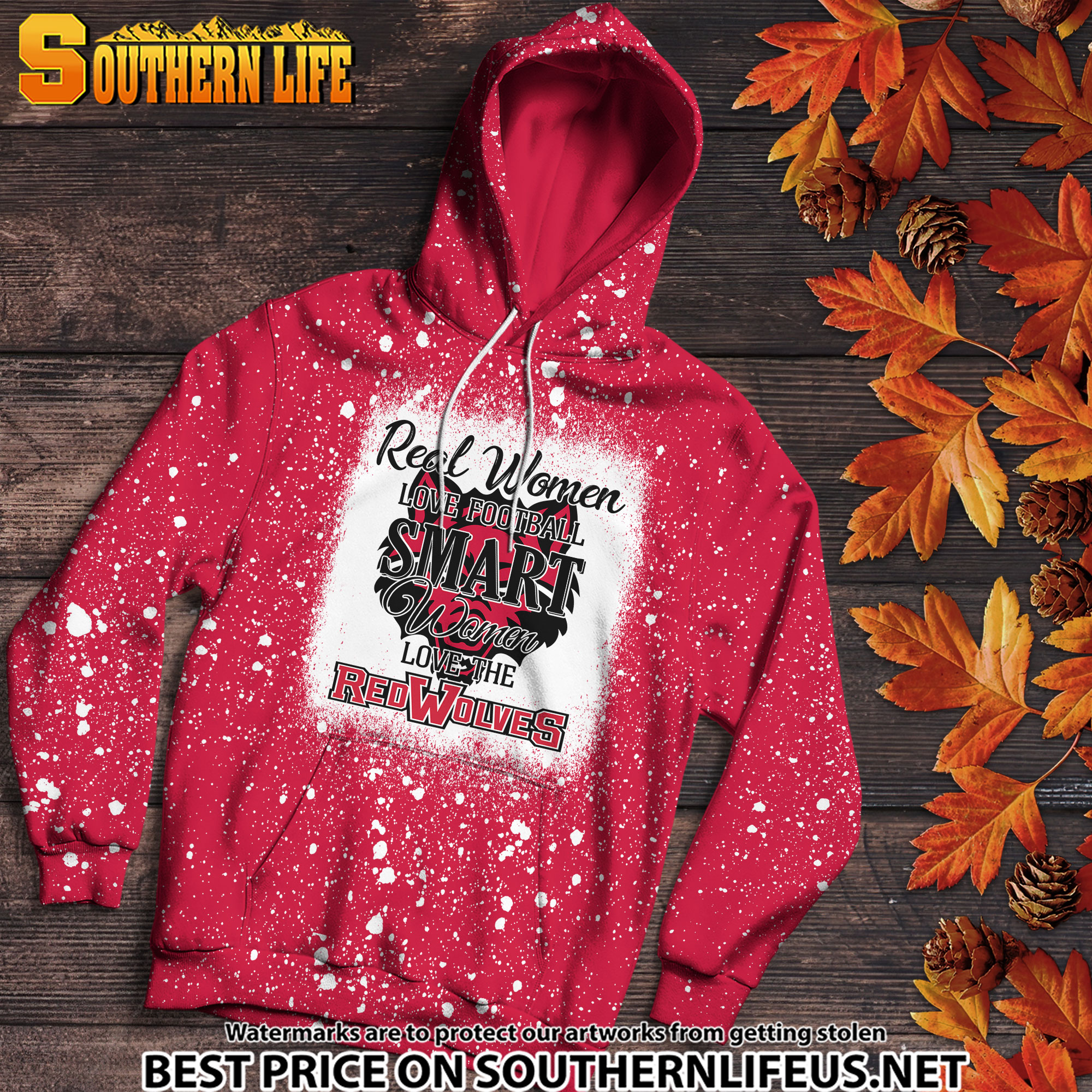 NCAA41 Real Women Love Football Smart Women Love Red Wolves Bleached 3D Printed Hoodie, TShirt, Sweatshirt - Image 2