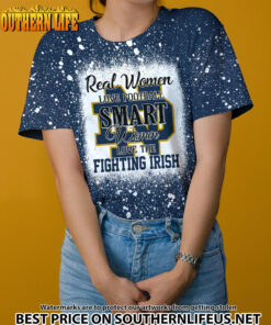 NCAA02 Real Women Love Football Smart Women Love Fighting Irish Bleached 3D Printed Hoodie, TShirt, Sweatshirt