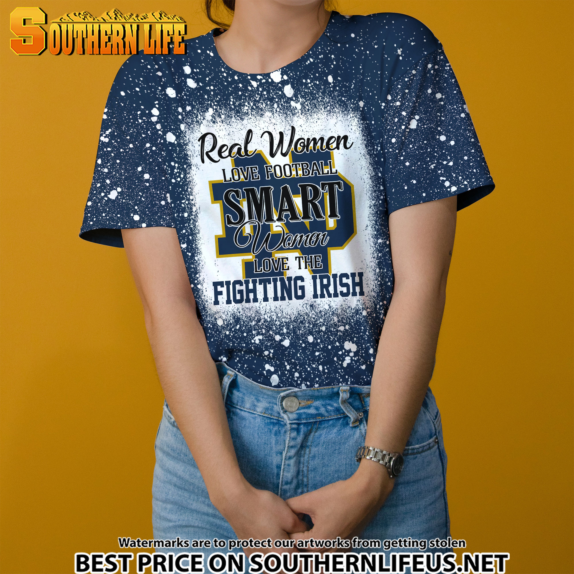NCAA02 Real Women Love Football Smart Women Love Fighting Irish Bleached 3D Printed Hoodie, TShirt, Sweatshirt