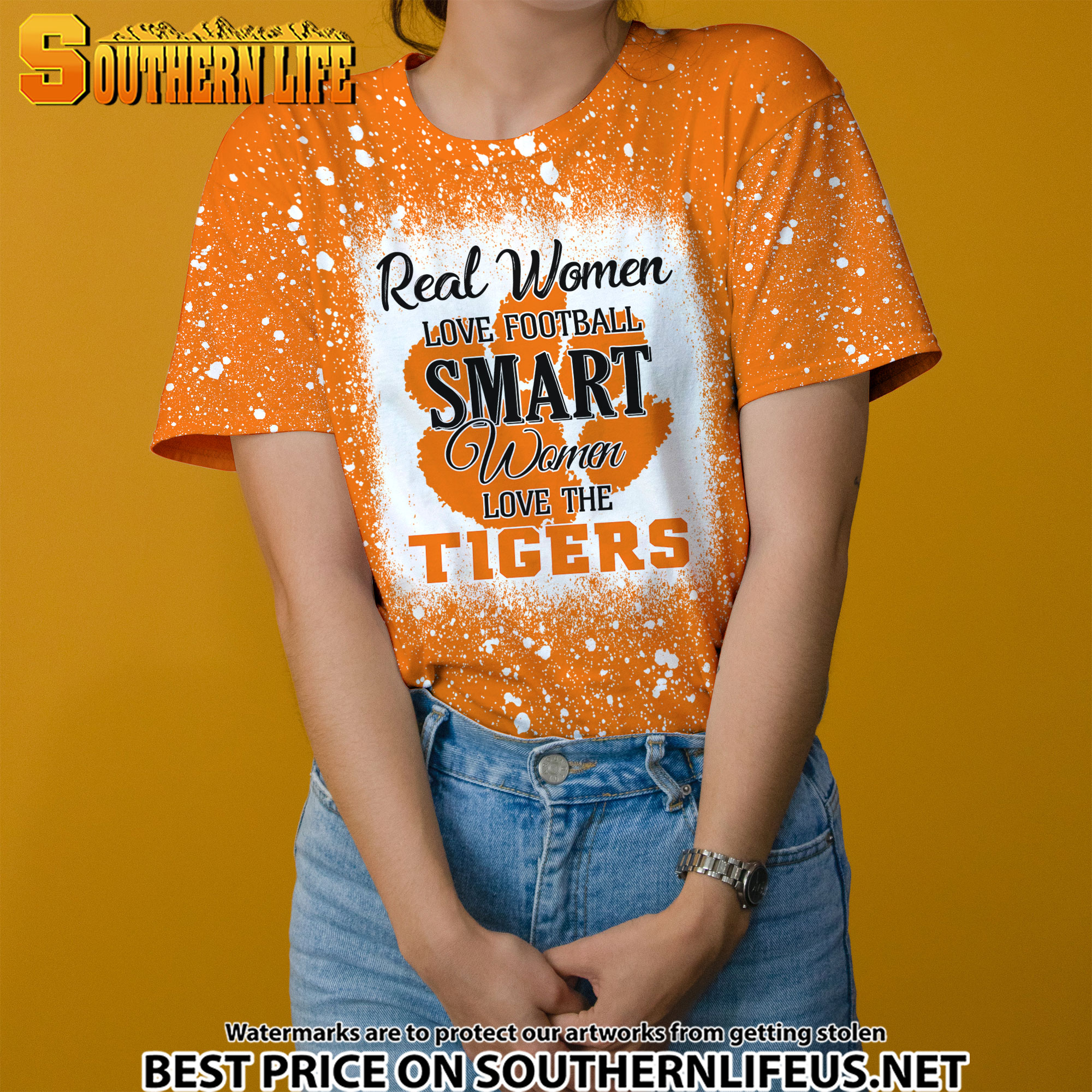NCAA05 Real Women Love Football Smart Women Love Tigers Bleached 3D Printed Hoodie, TShirt, Sweatshirt